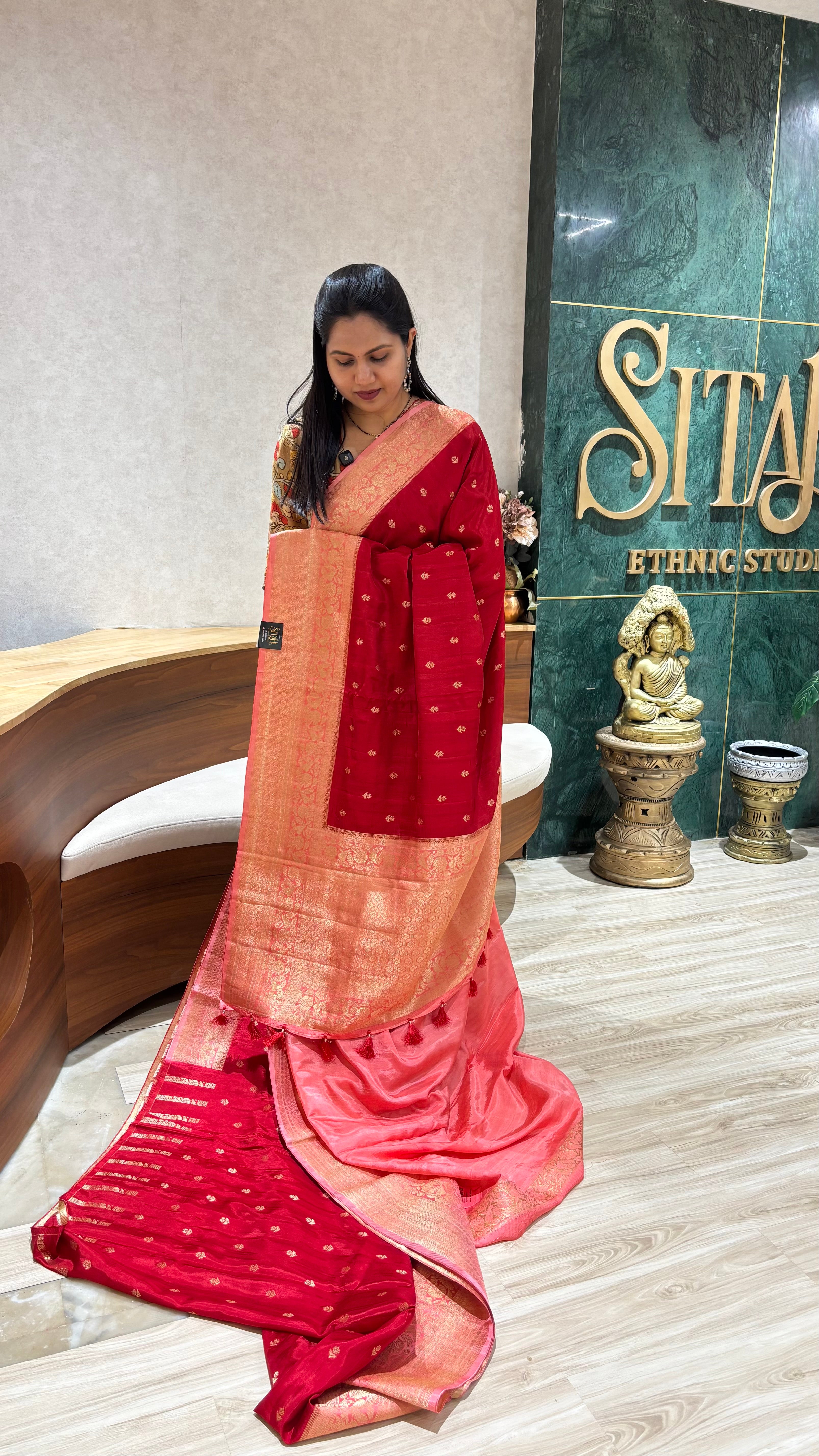 Raw silk sarees red