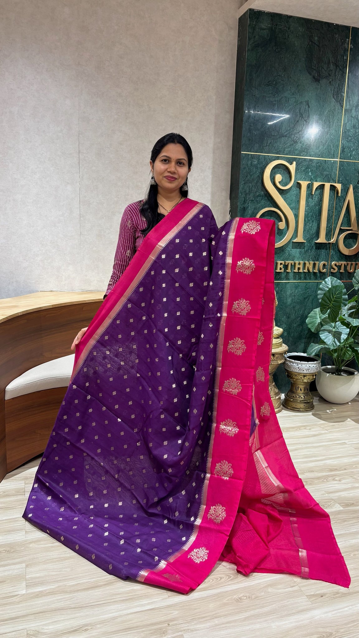 Raw silk Banaras purple