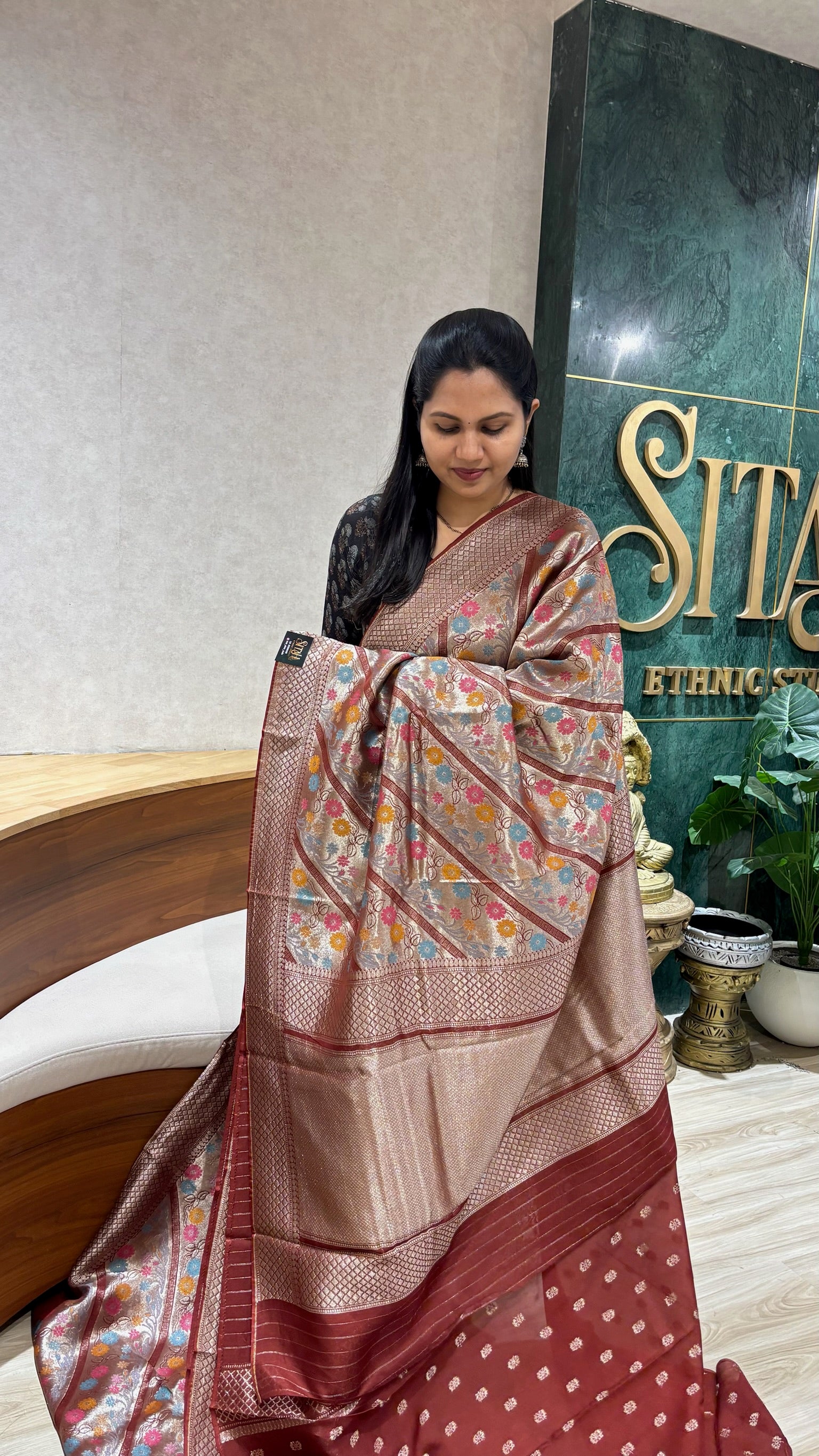 Banaras tissue georgette brown