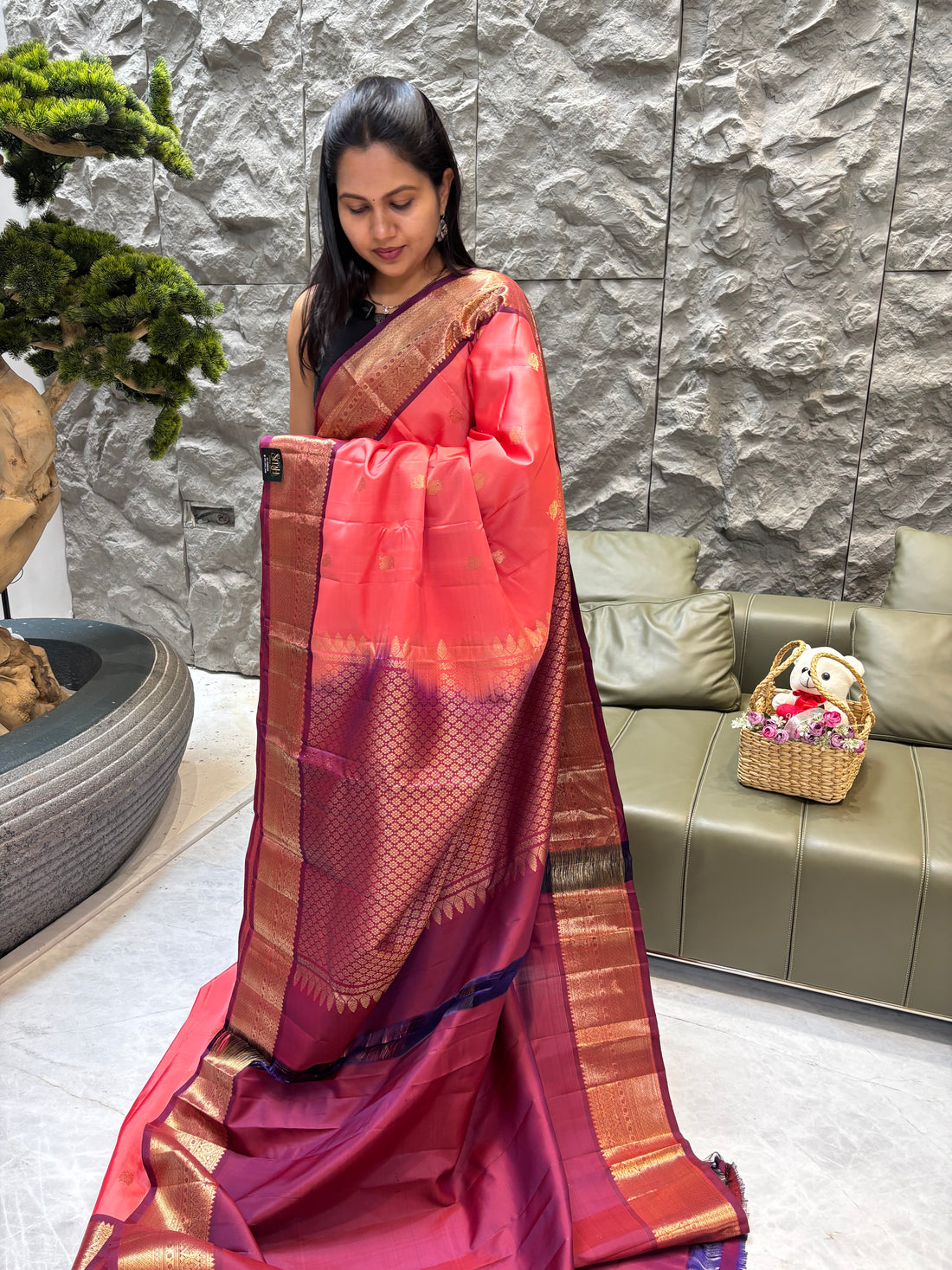 Kanchi pattu darkpeach-maroon