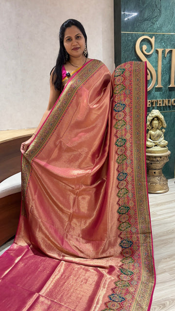 Banaras tissue pashmina pink
