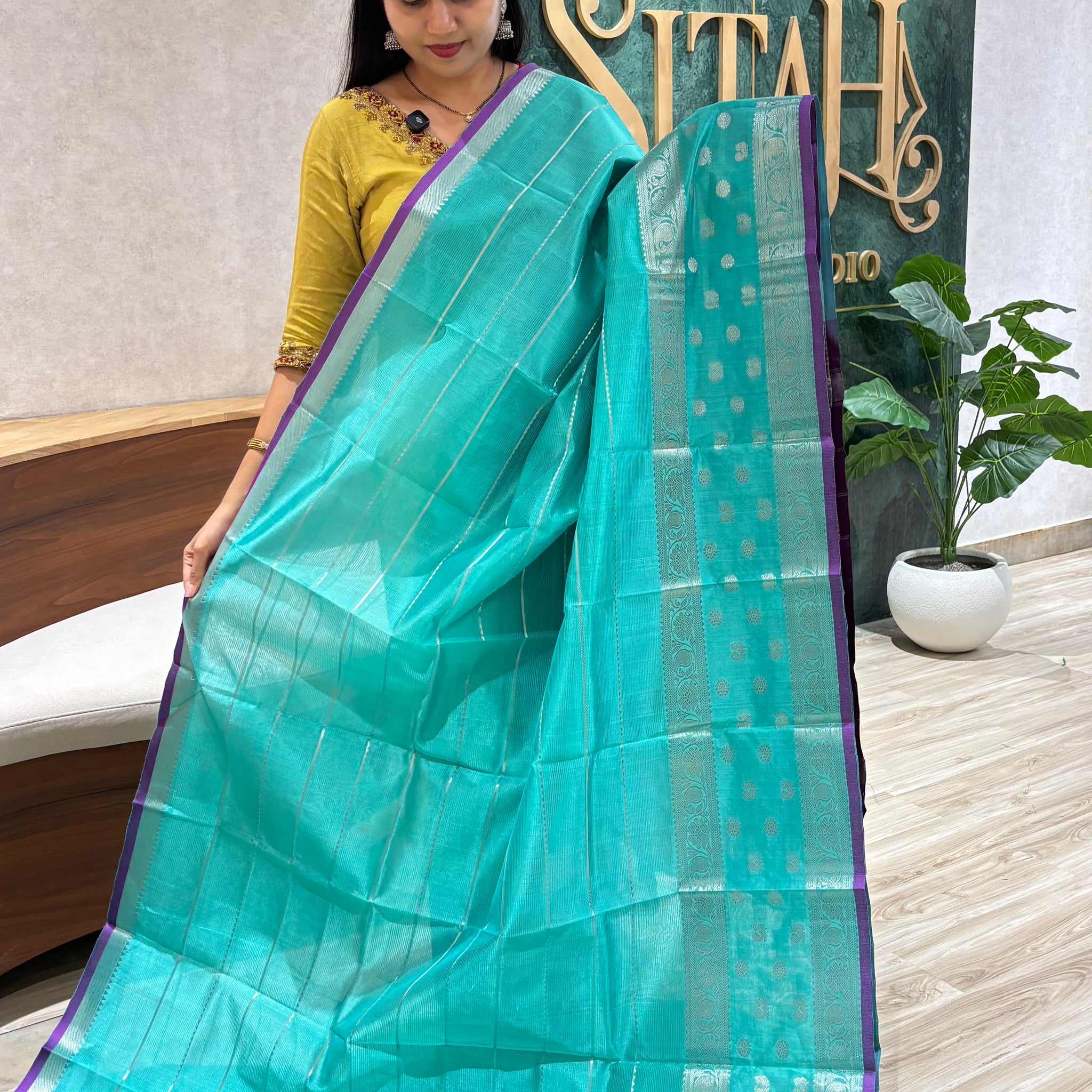 Handloom mangalagiri pattu sea green