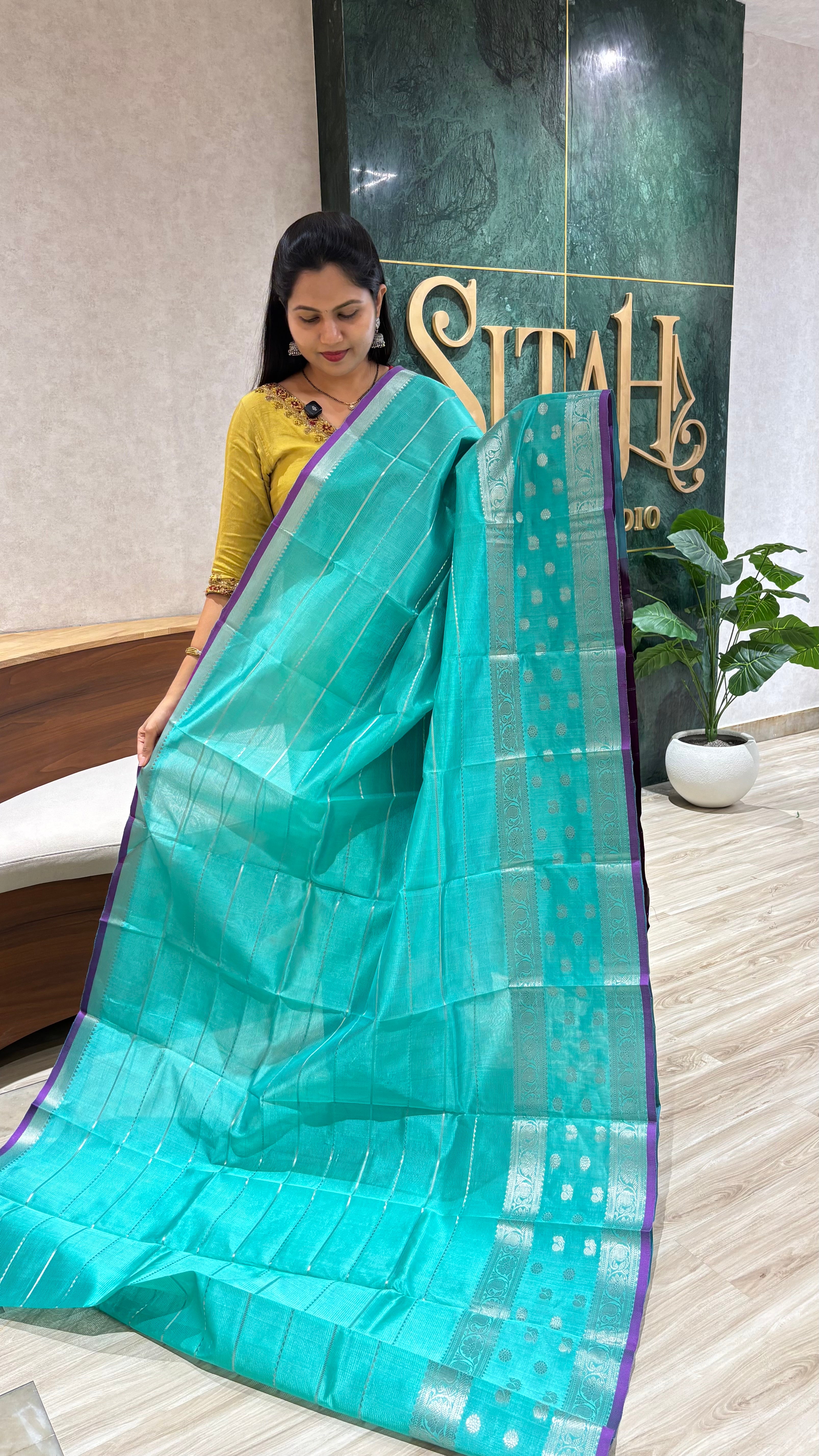 Handloom mangalagiri pattu sea green