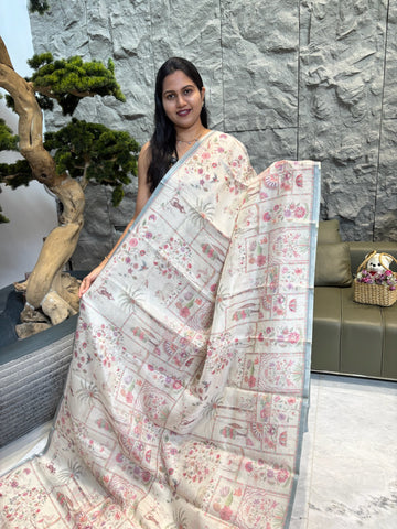 Cream blue kota saree