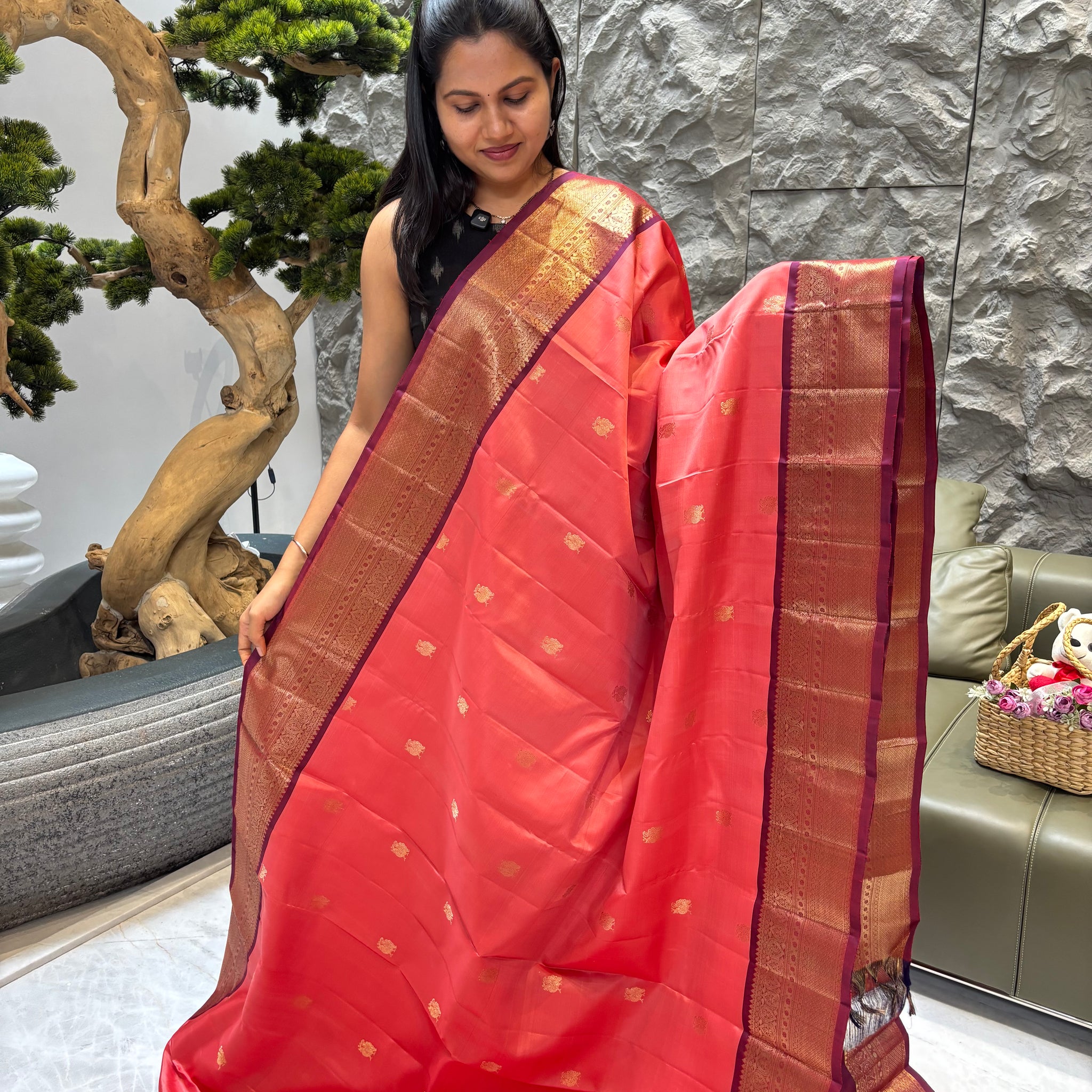 Kanchi pattu darkpeach-maroon