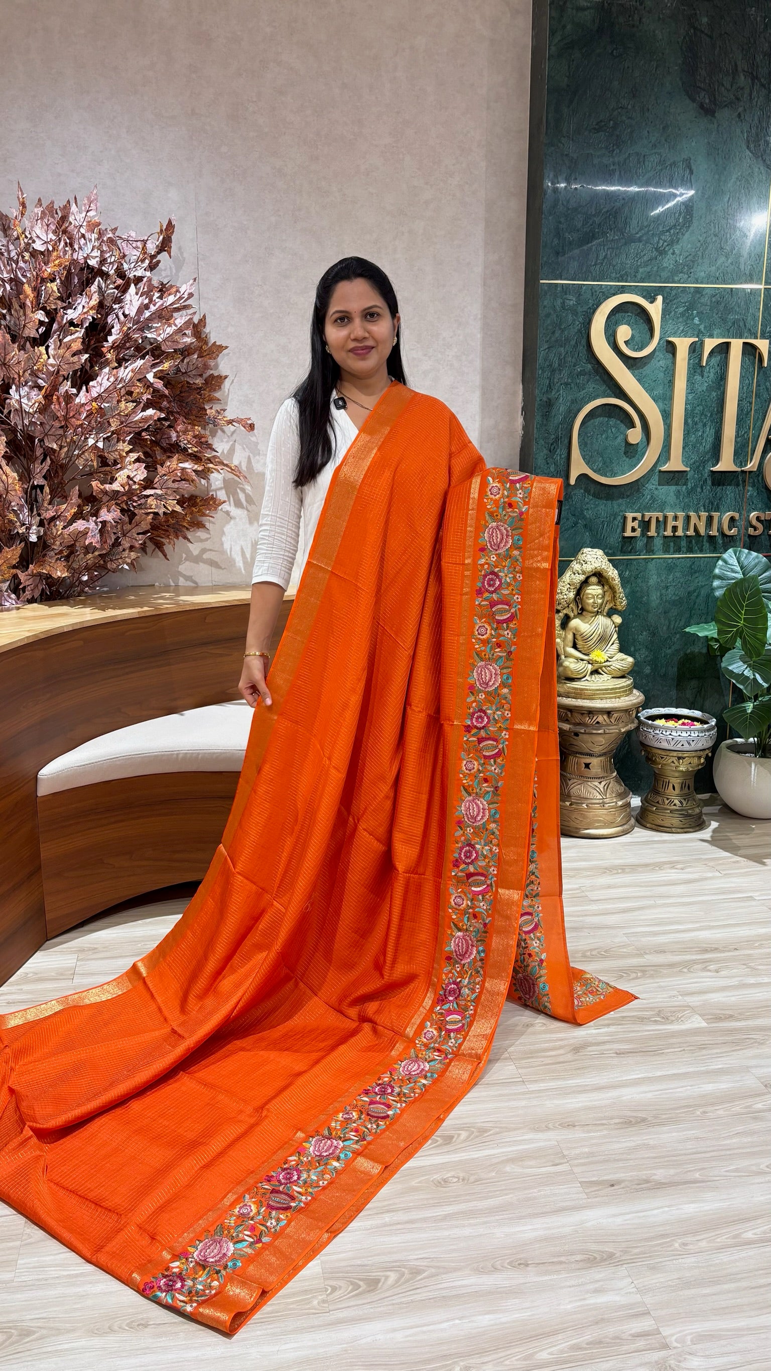 Russian silk embroidery orange