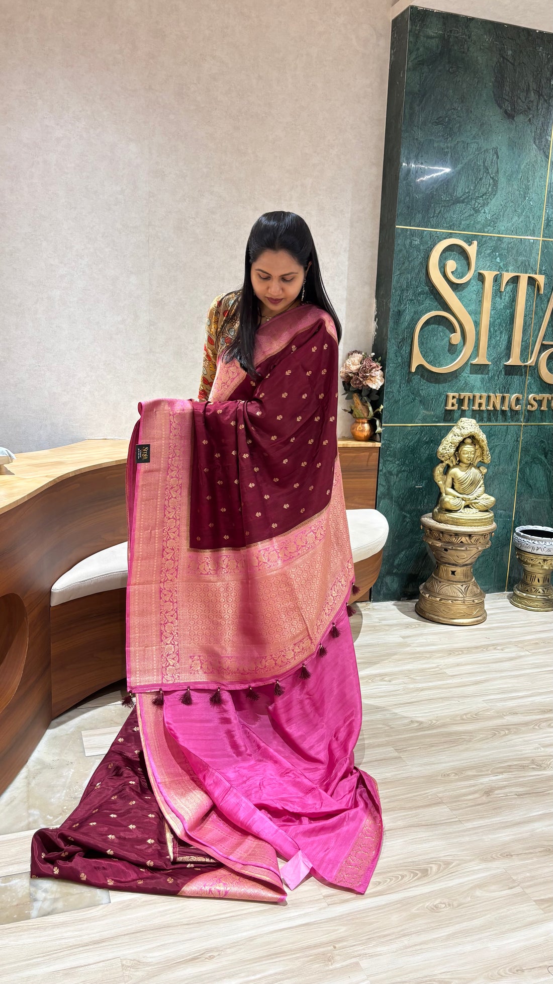 Raw silk sarees maroon