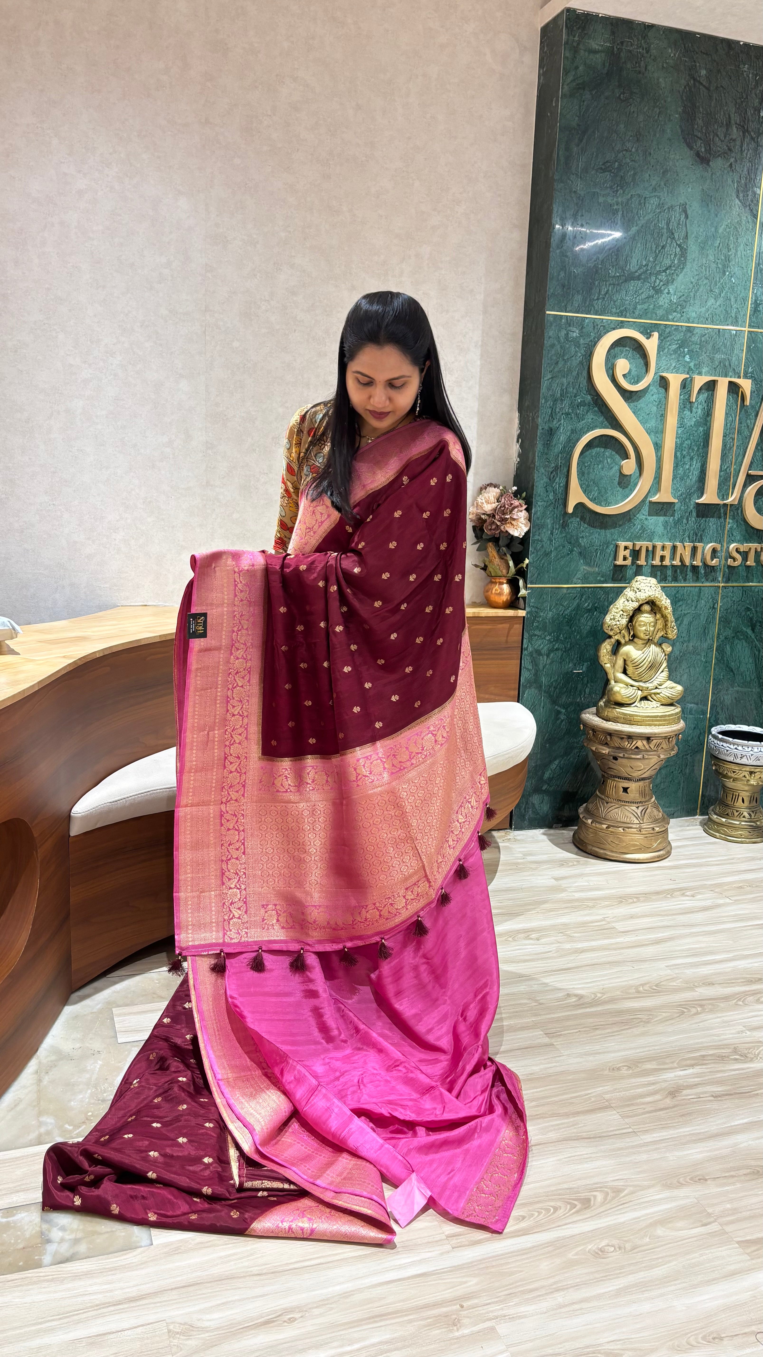 Raw silk sarees maroon