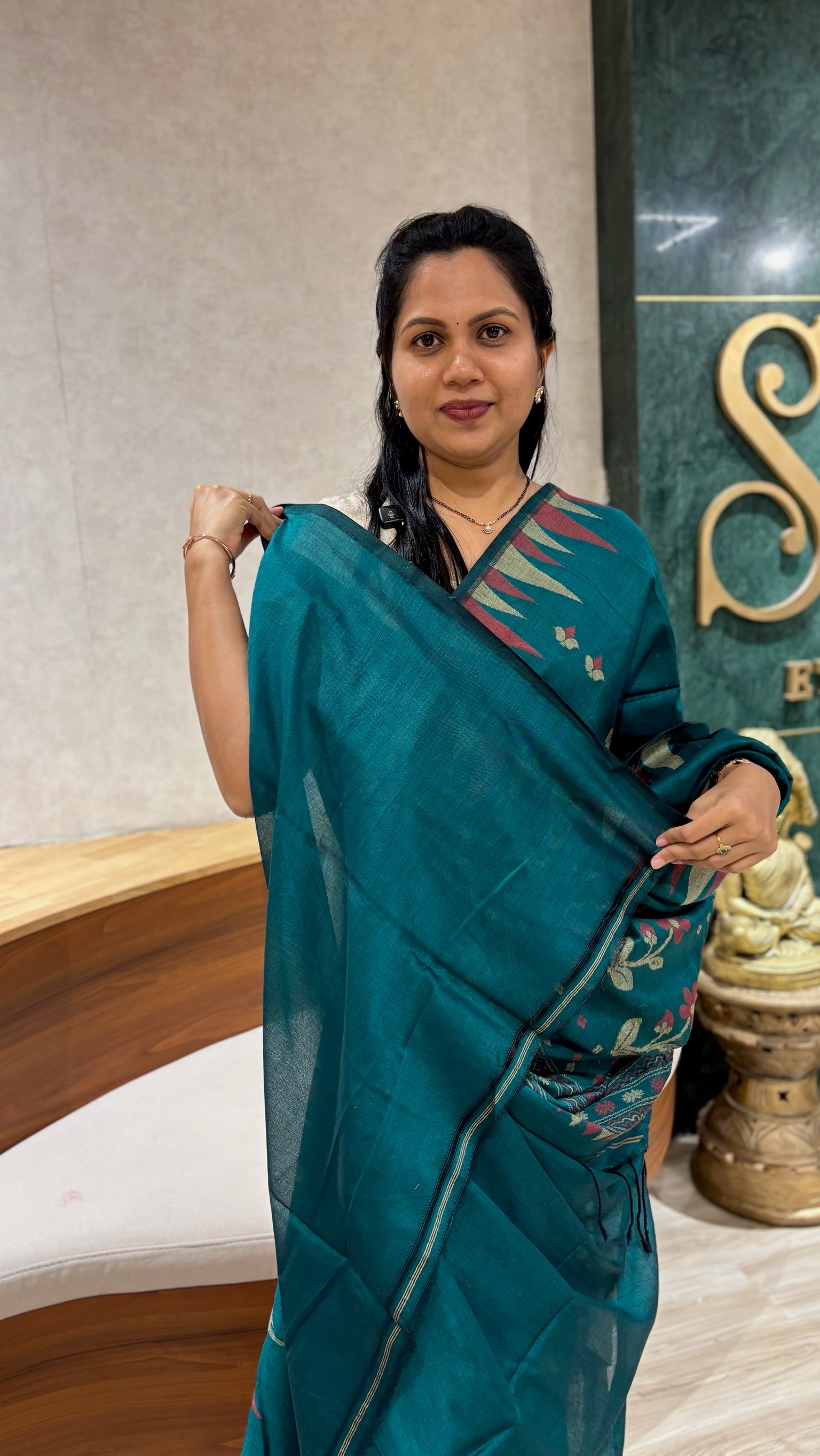 Mul cotton peacock green with blouse