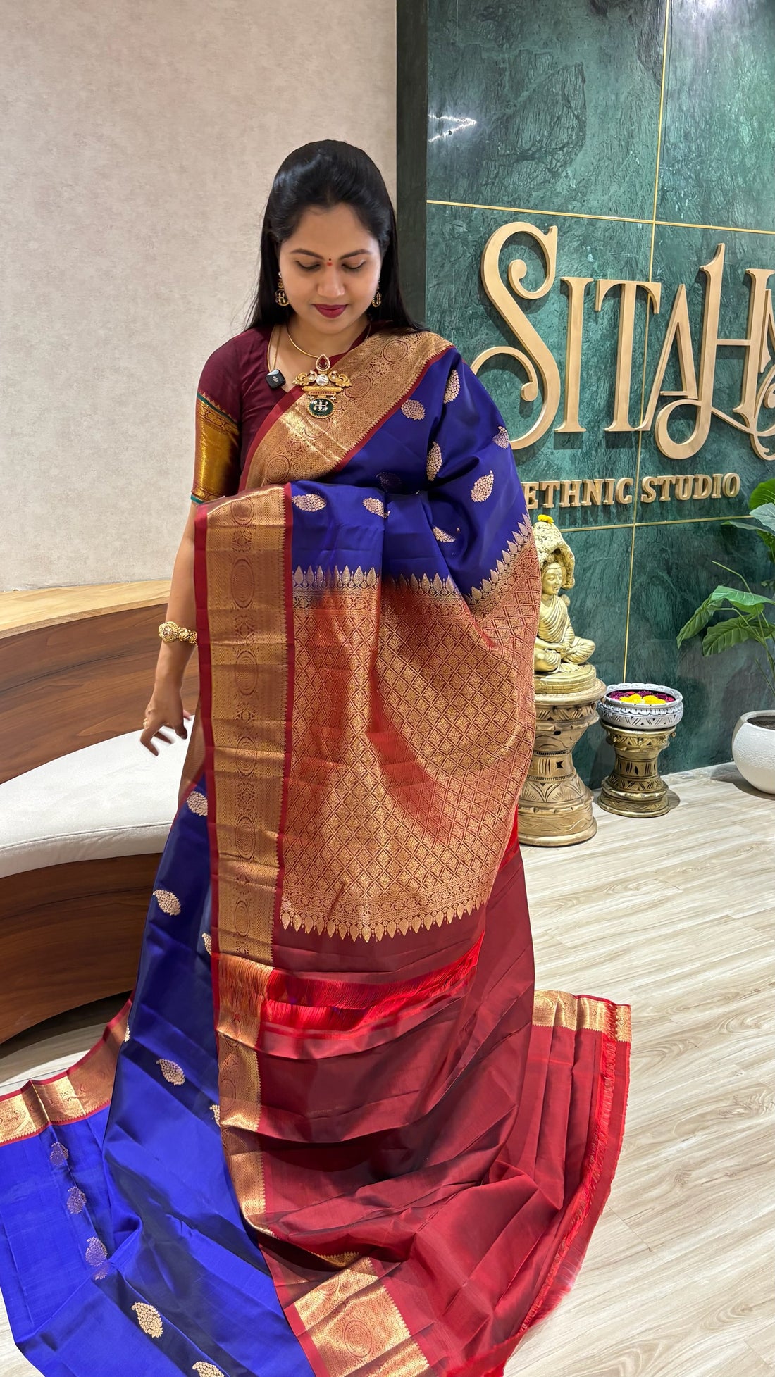 Light weight Handloom kanchi blue