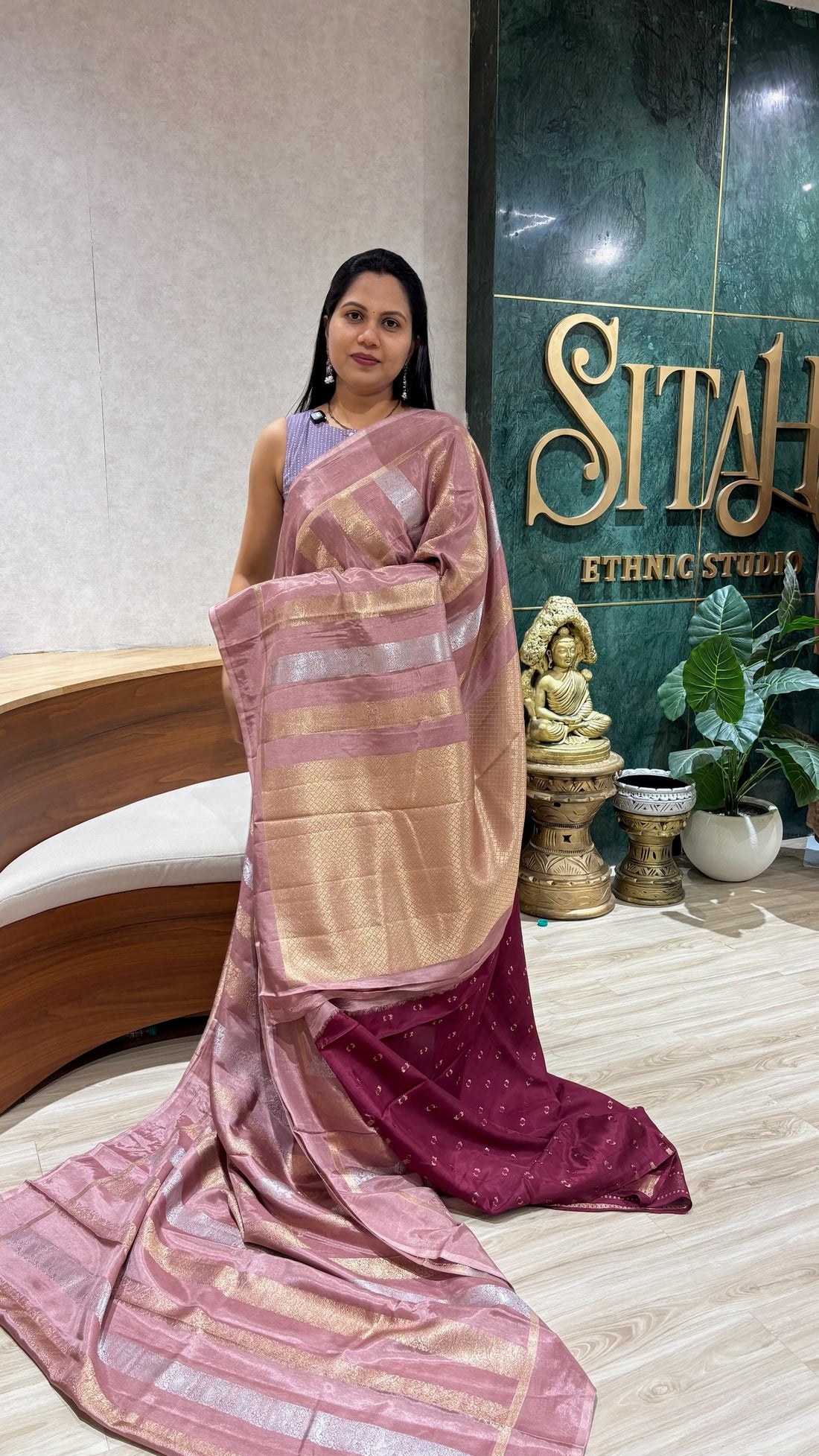 Banaras dola silk saree mauve pink