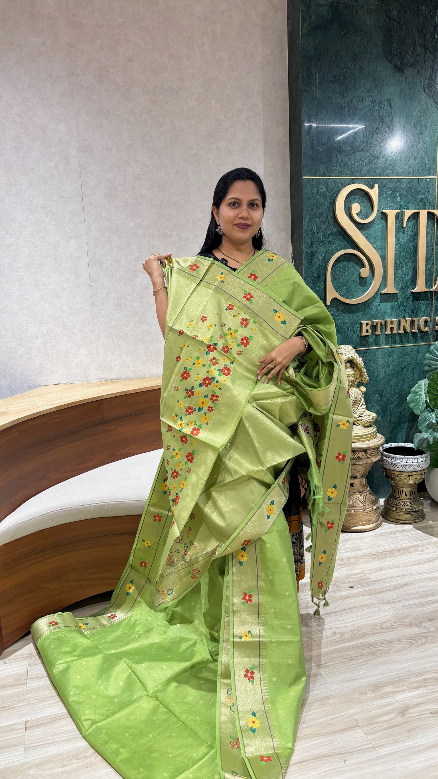 Tussar paithani green