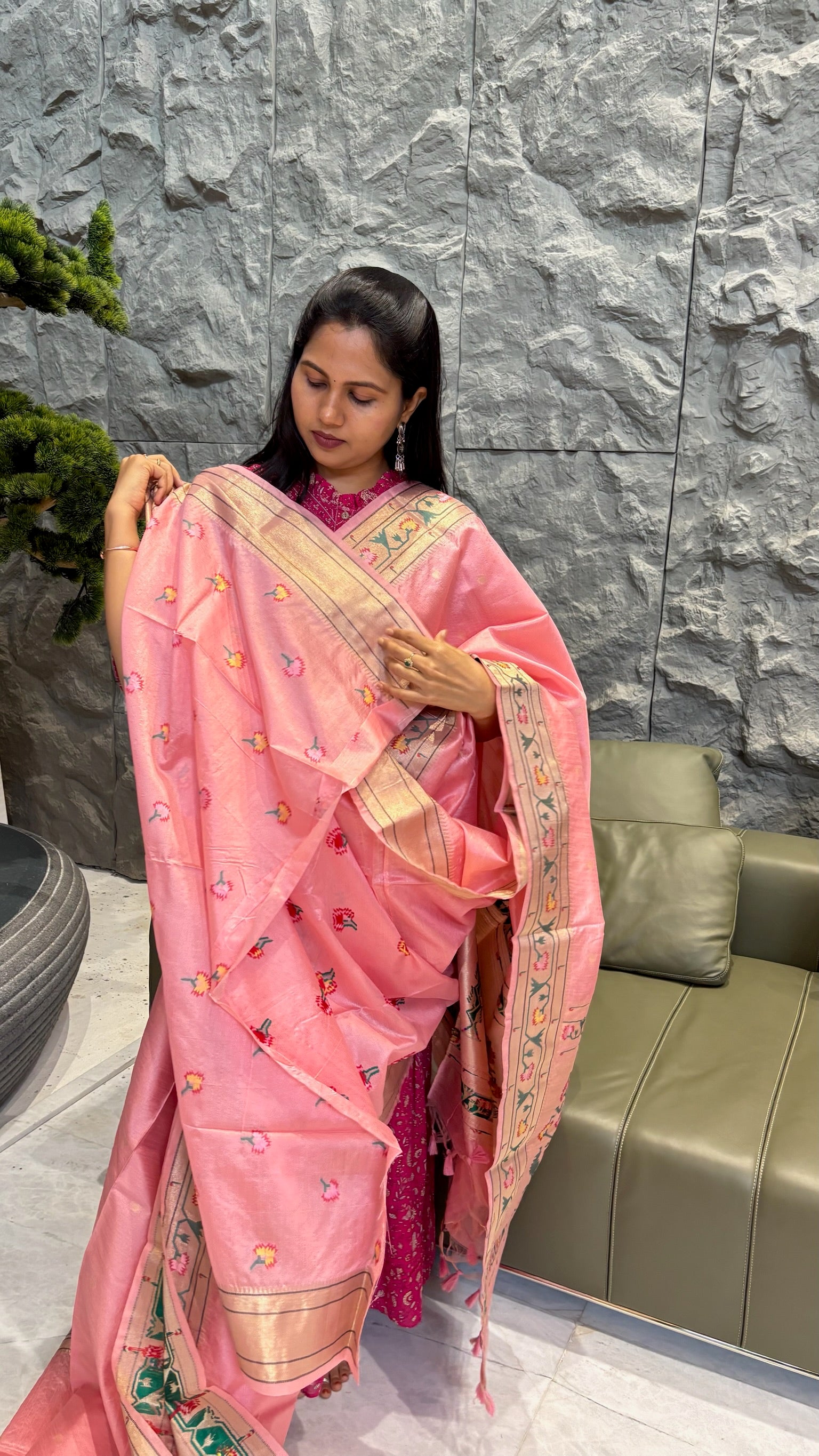 Tussar paithani pink