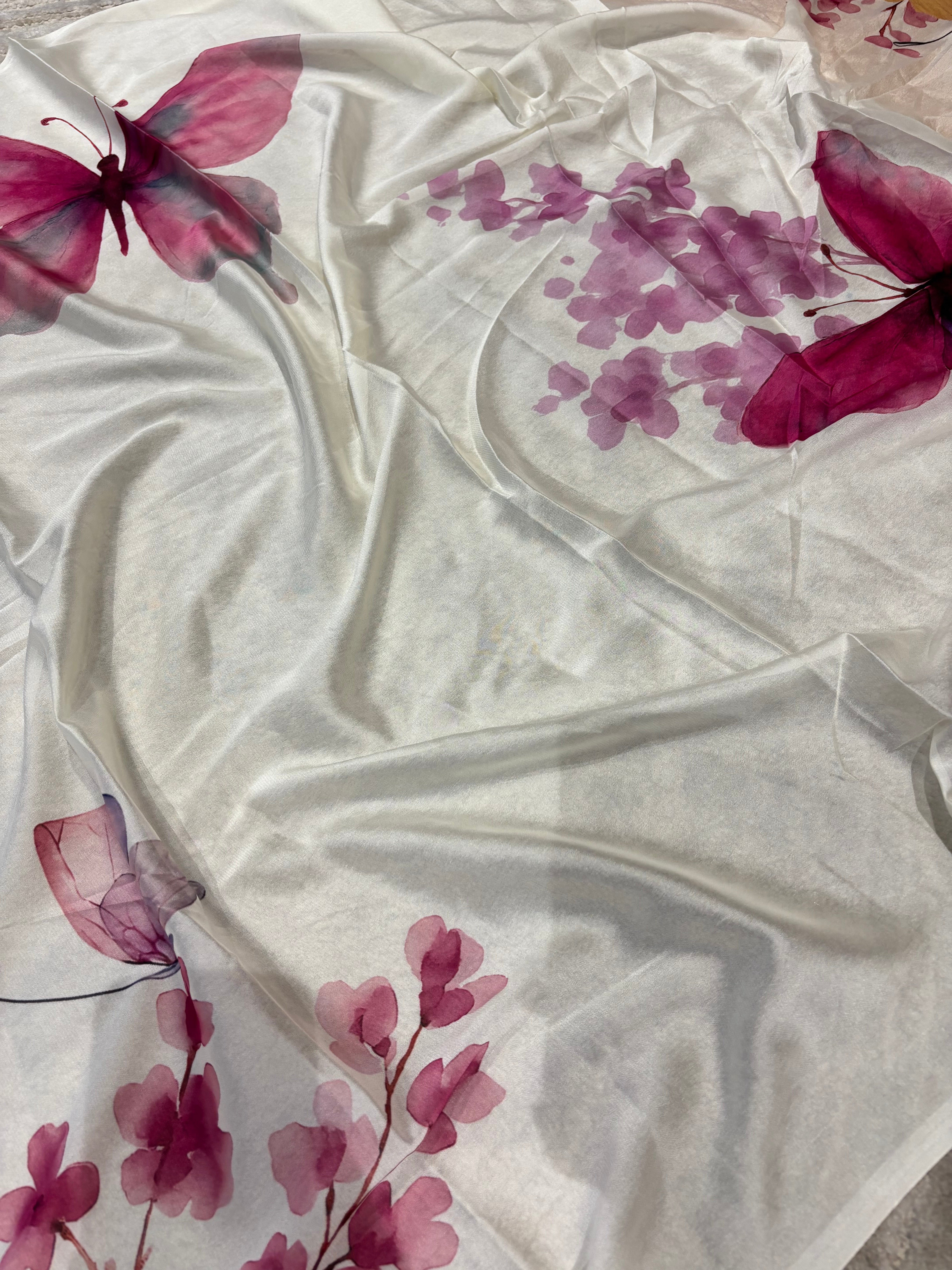 Pure georgette white-pink Jabili