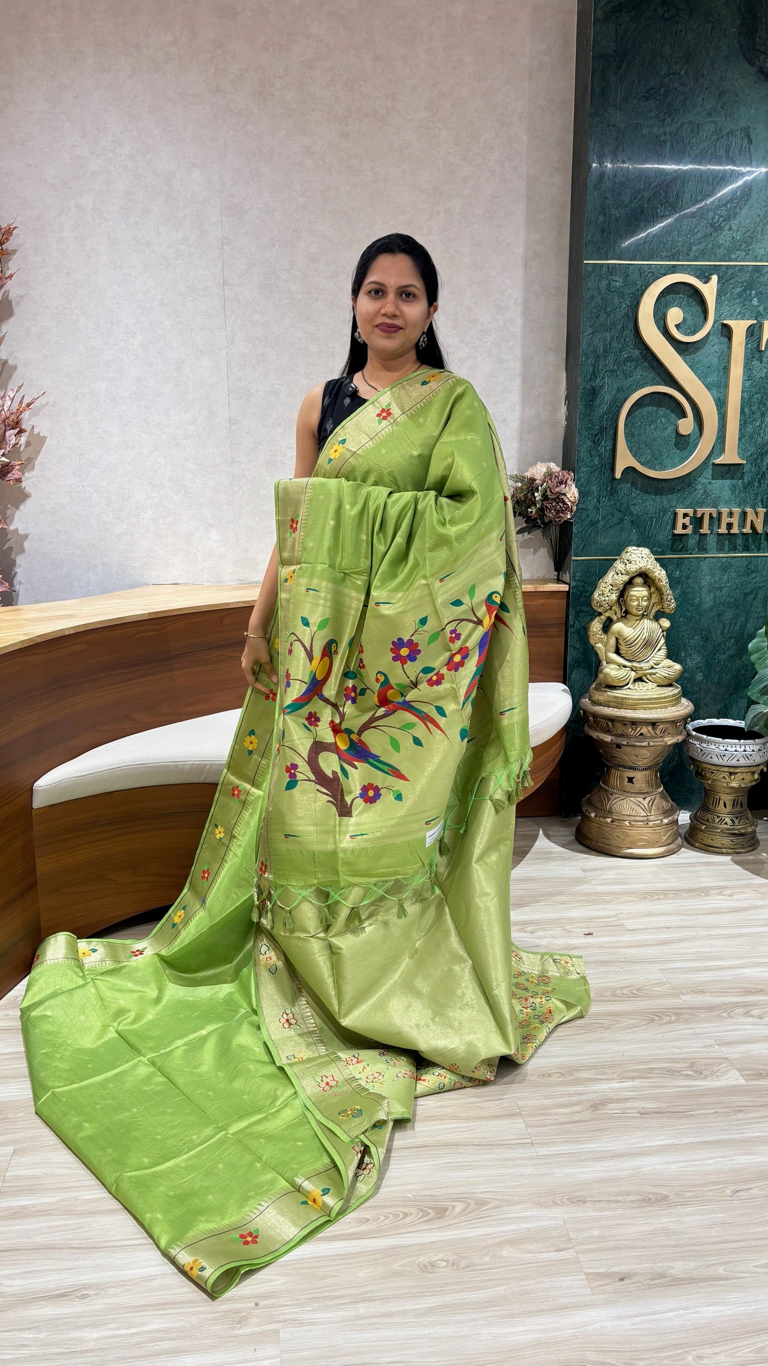 Tussar paithani green