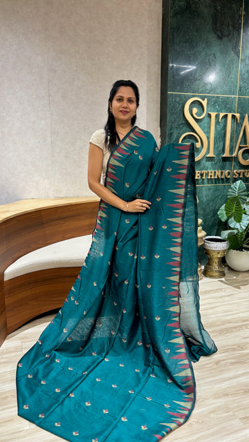 Mul cotton peacock green with blouse