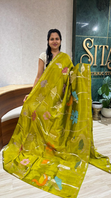 Paper silk swan all over mehendi green