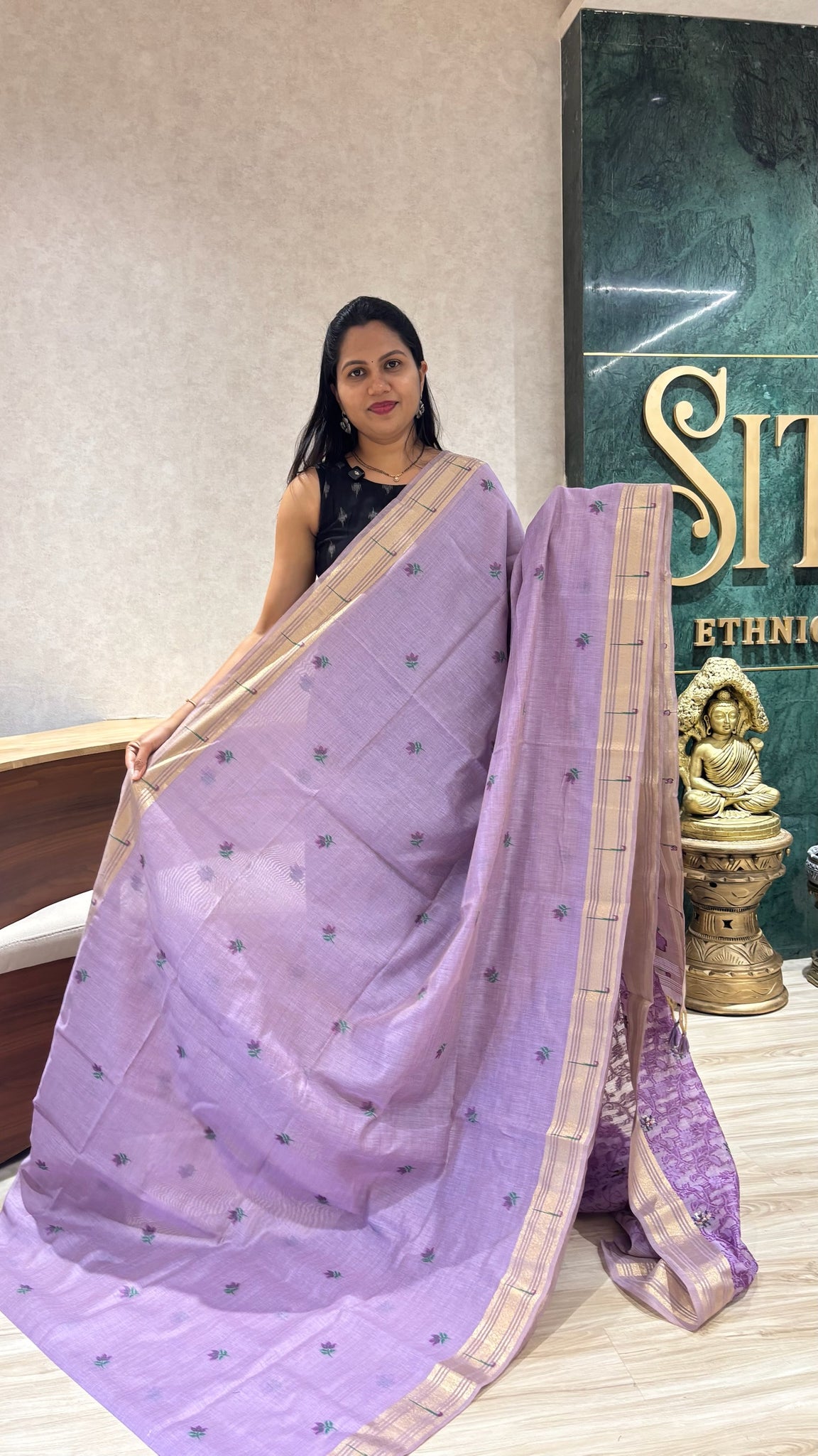 Munga cotton paithani lavendar