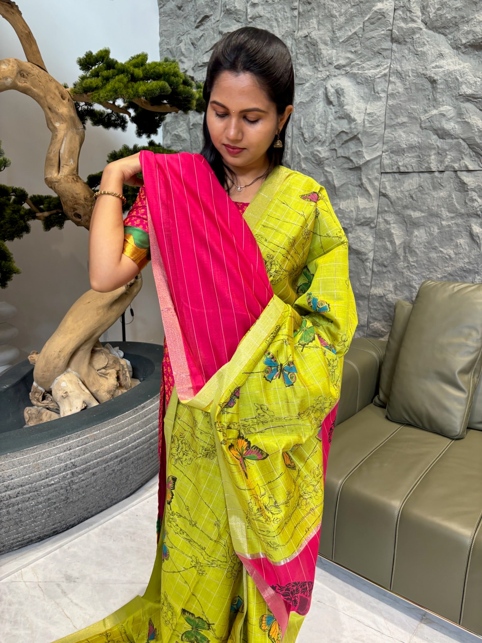 Fancy tussar green pink