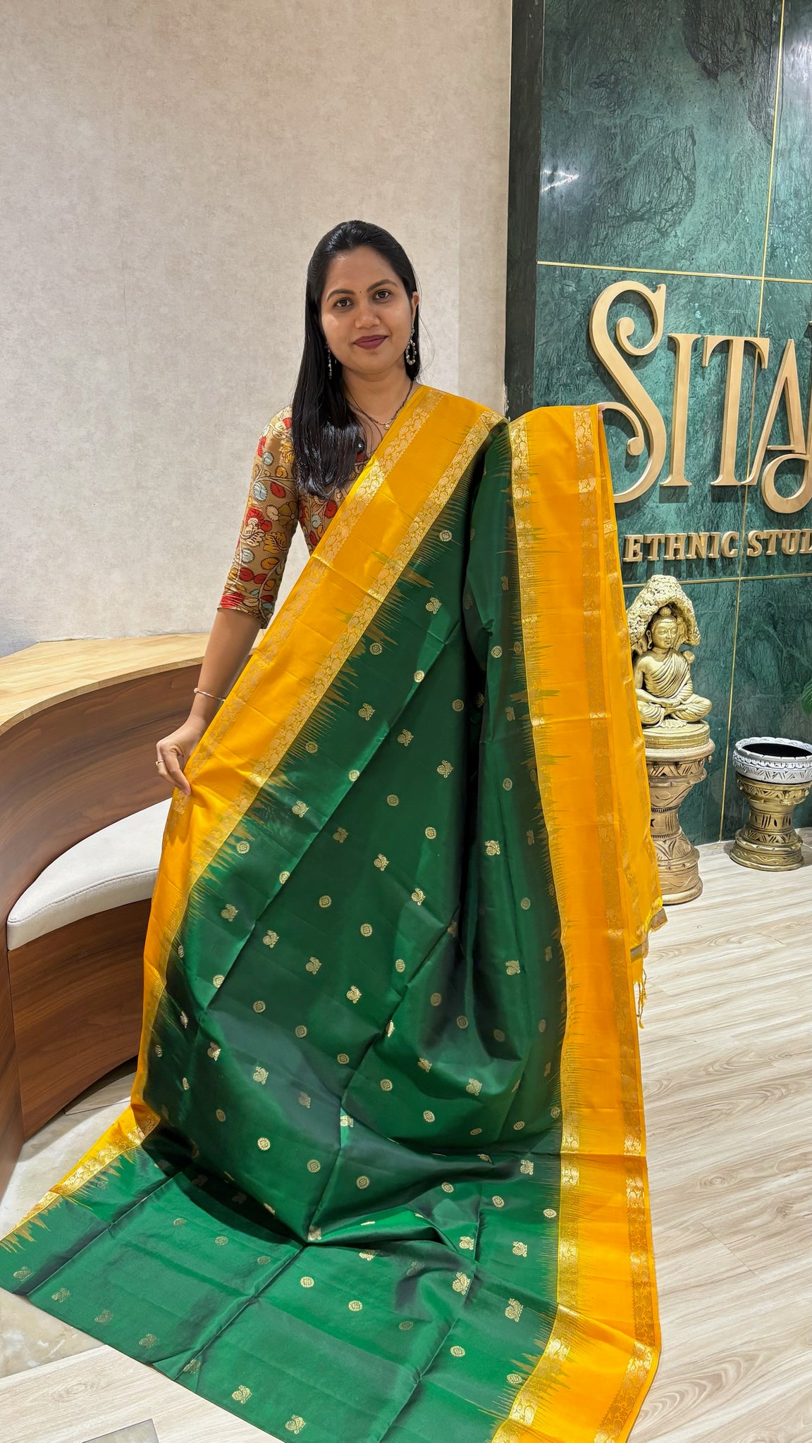 Handloom kanchi green yellow
