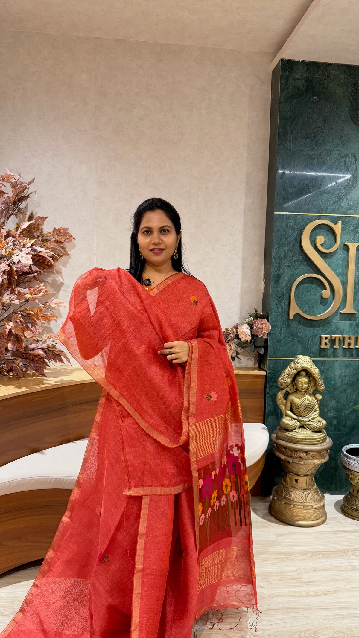 Handloom linen tissue dark peach