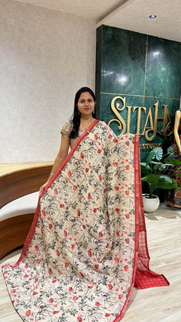 Casual printed tussar saree