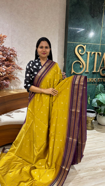 Fancy silk temple border yellow-purple