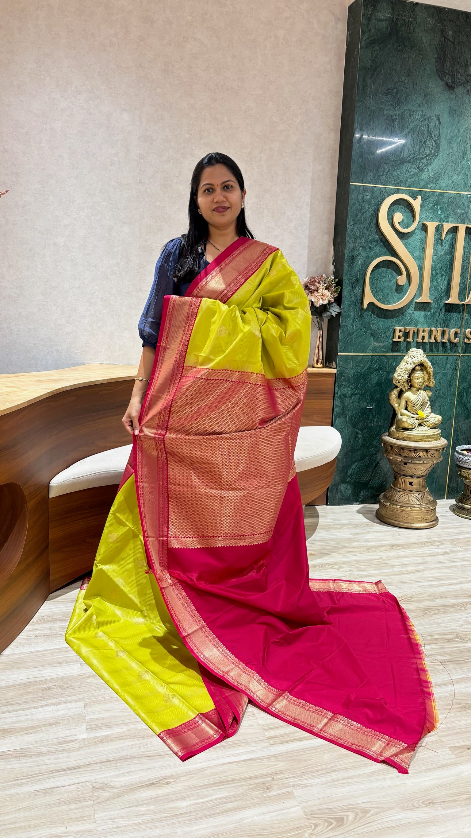 Semi kanchi light parrot green