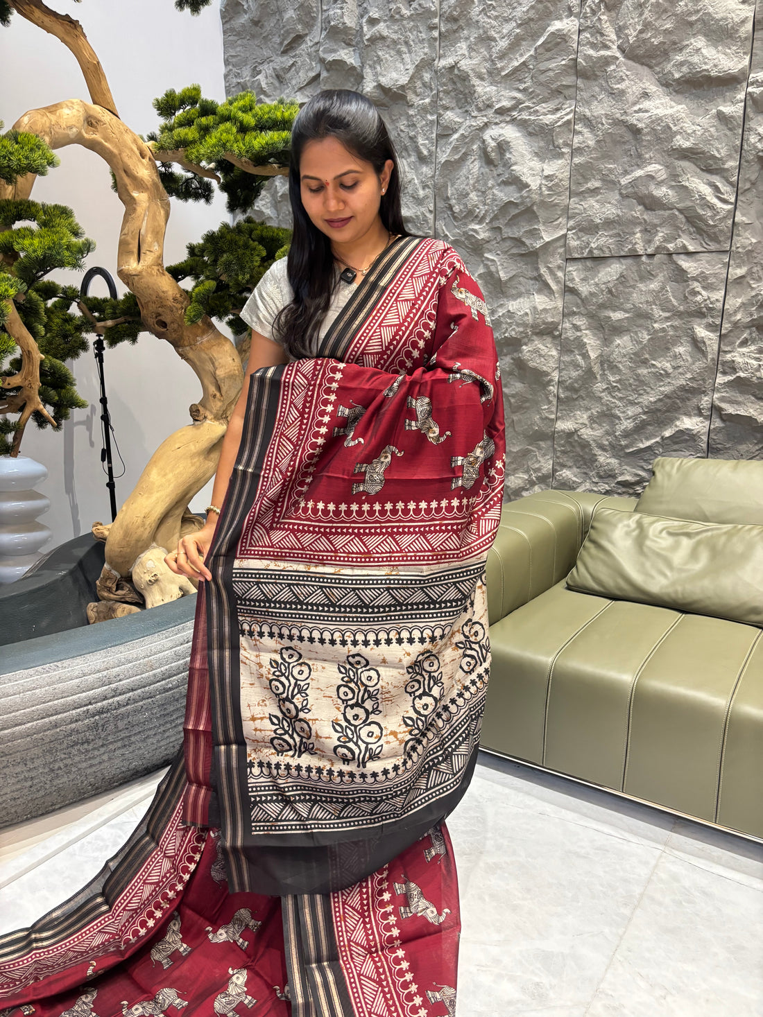 Maroon black fancy saree