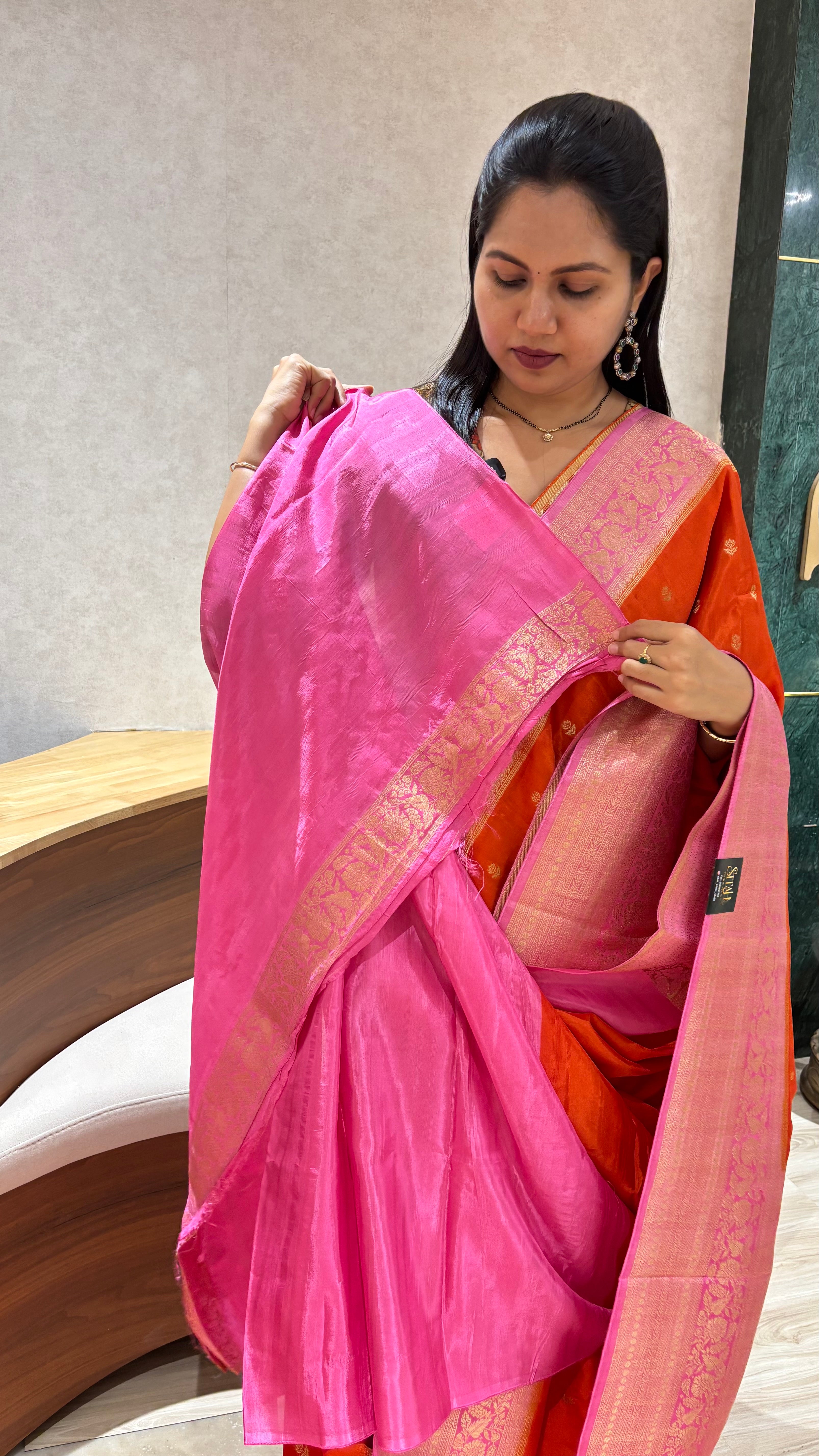 Raw silk sarees orange
