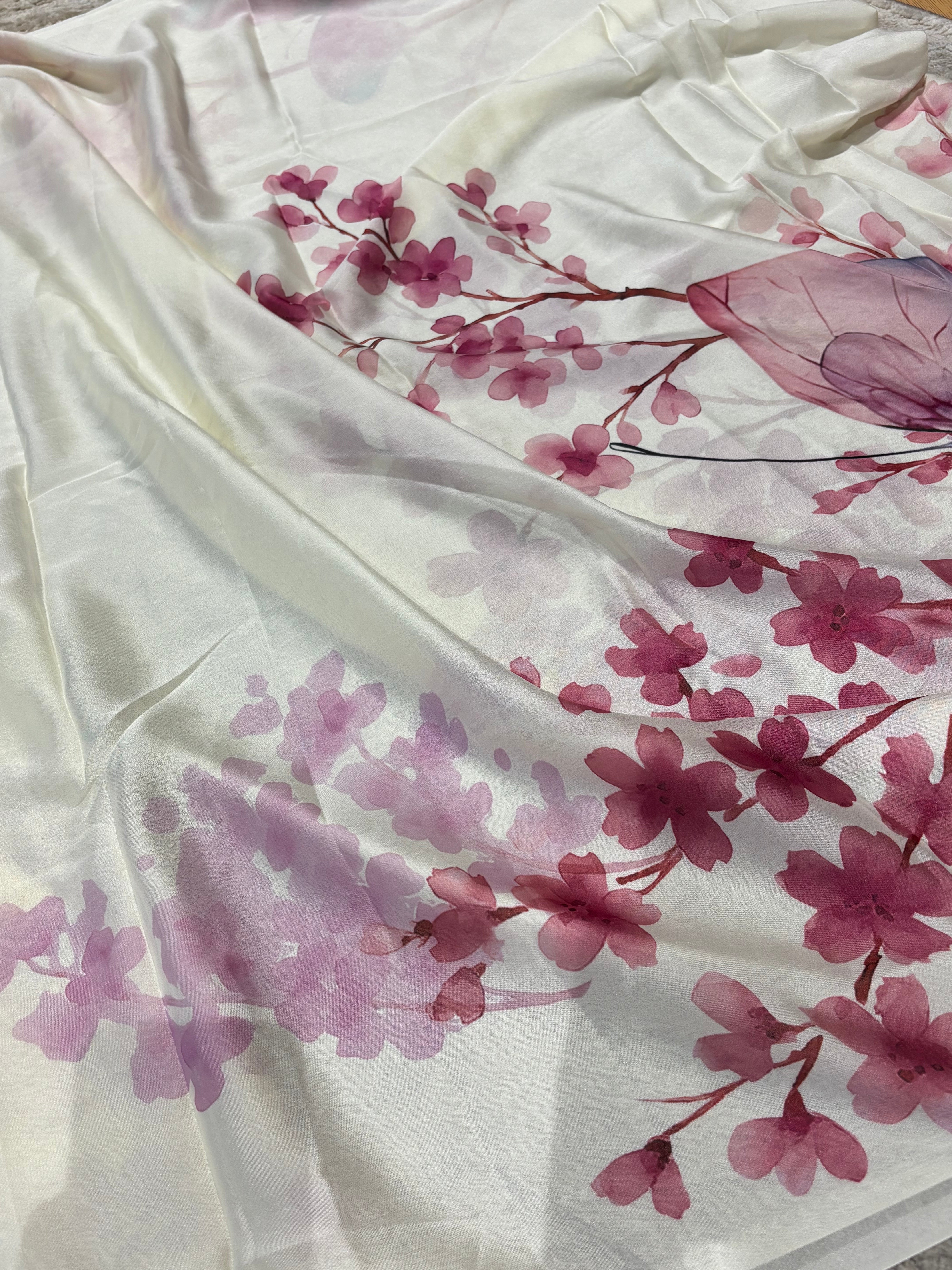 Pure georgette white-pink Jabili