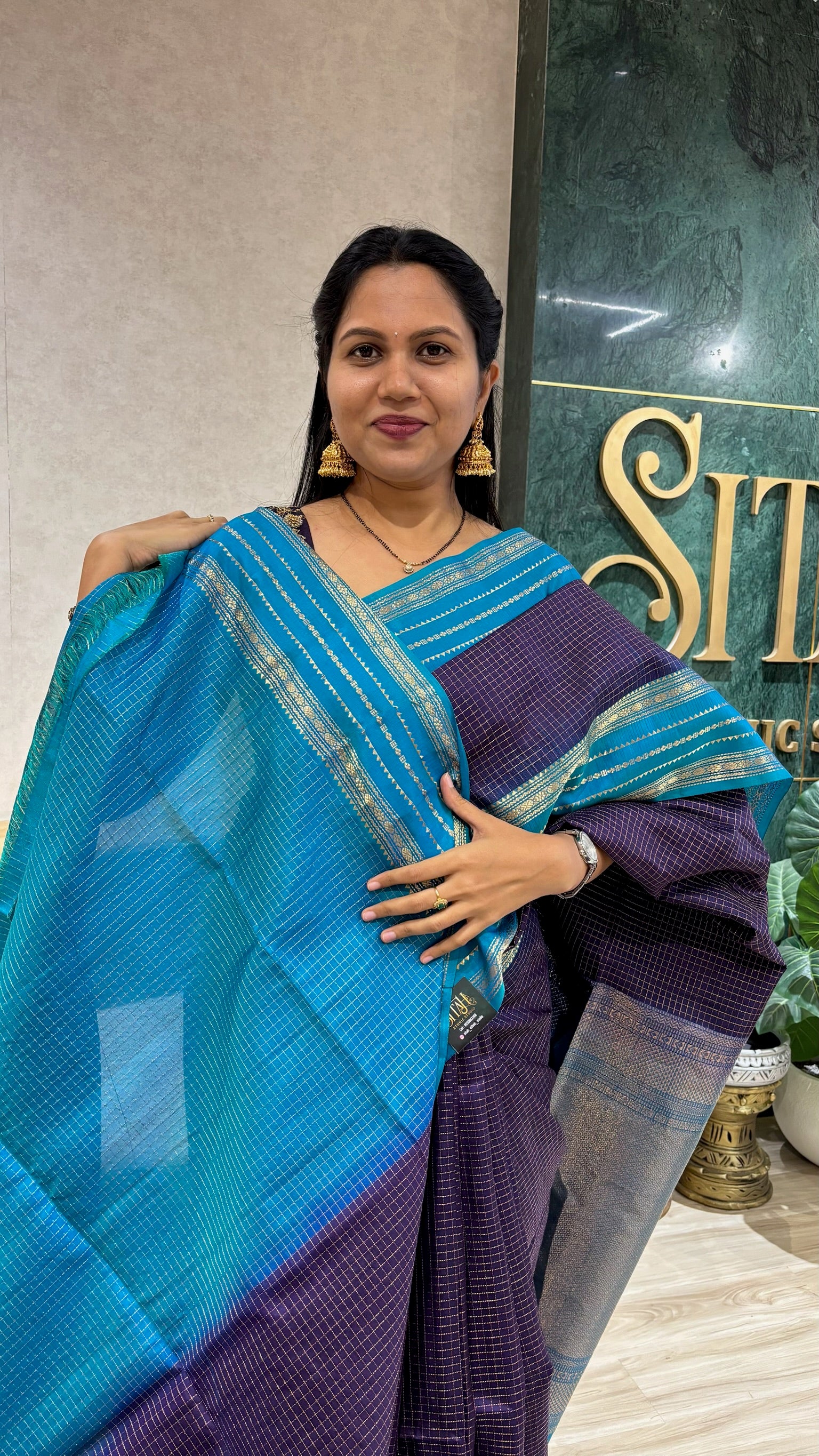 Light weight handloom Kanchi pattu purple