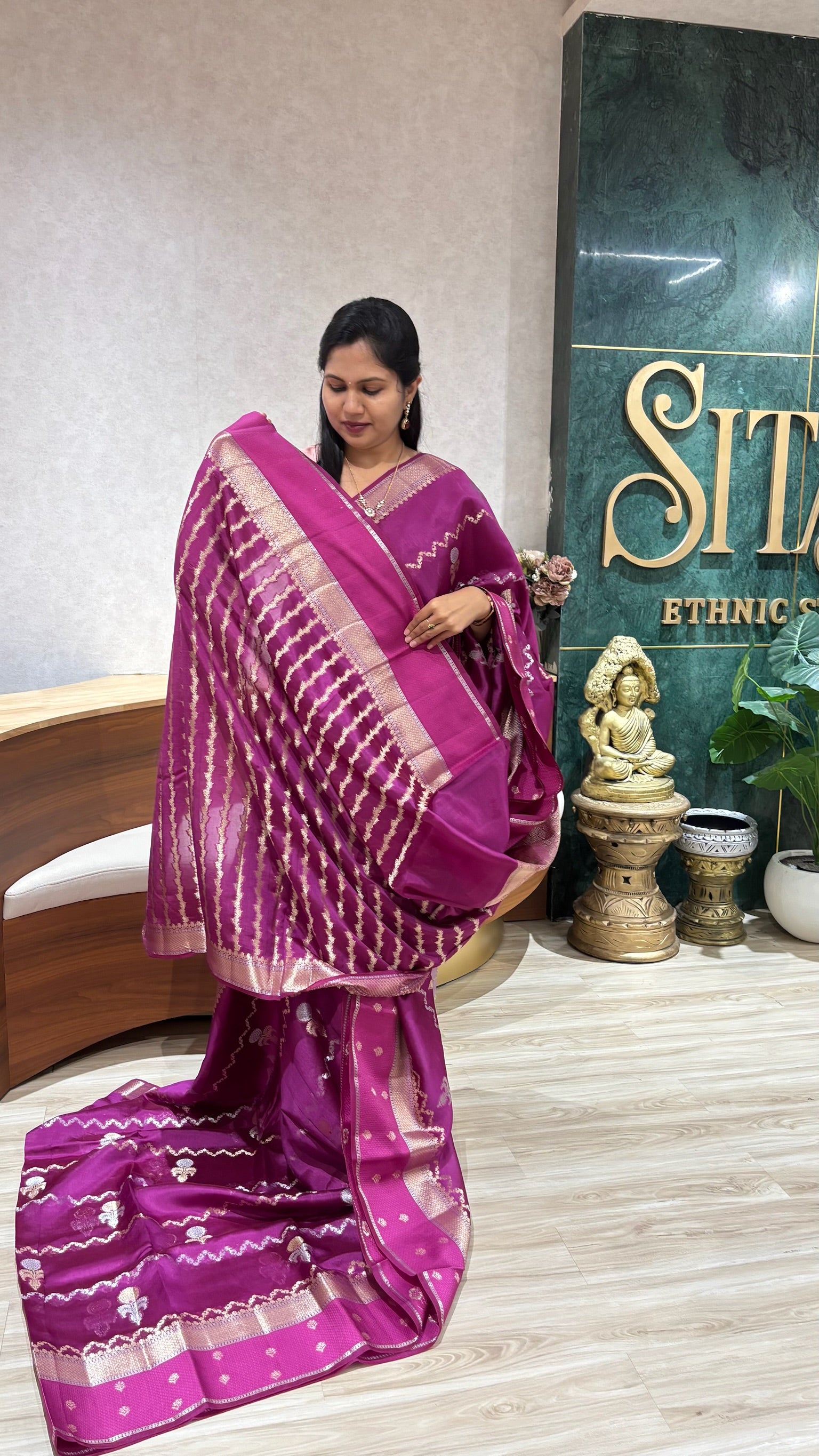 Pure Chanderi sareemagentaa pink