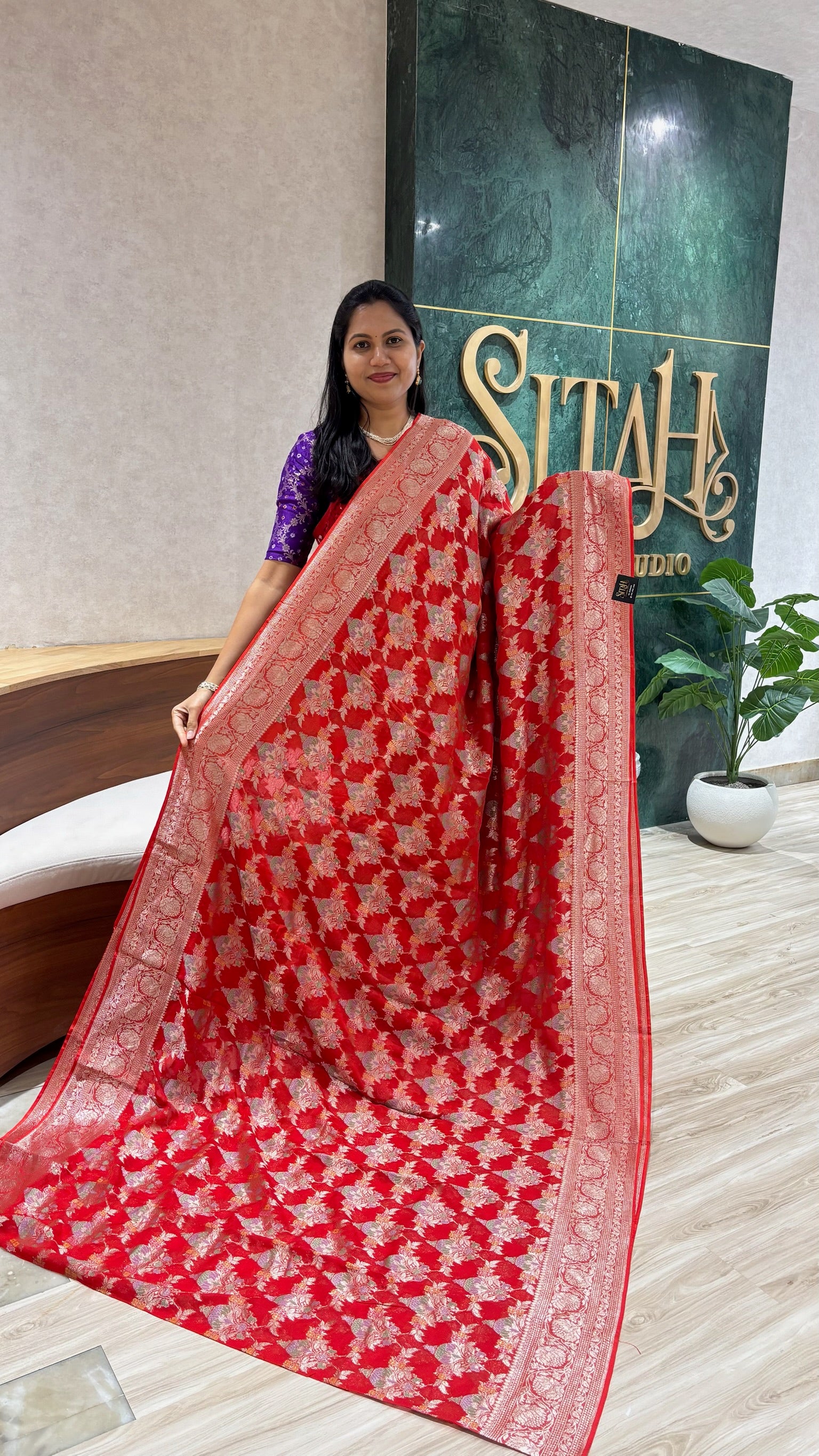 Georgette meena weave red