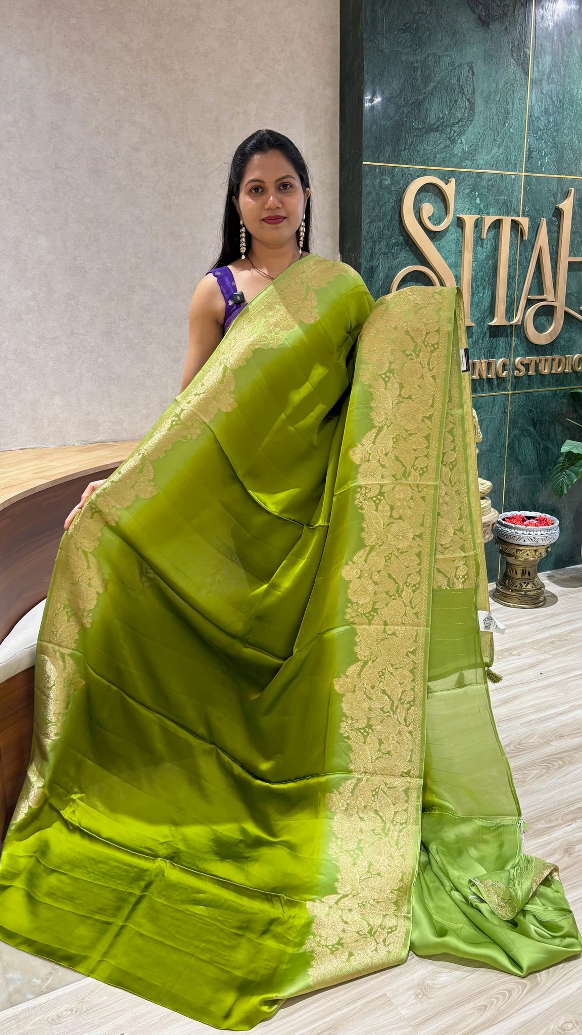 Mashru silk parrot green