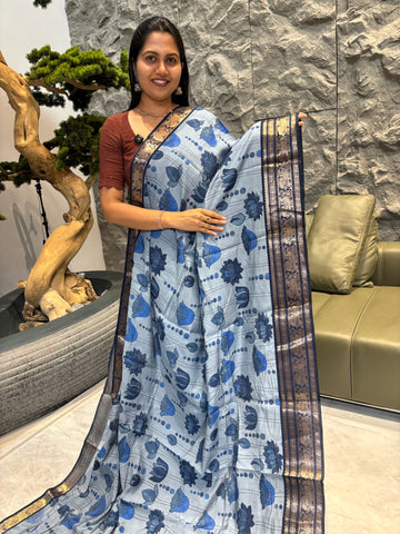 Skyblue with dark blueMangalgiri silk saree