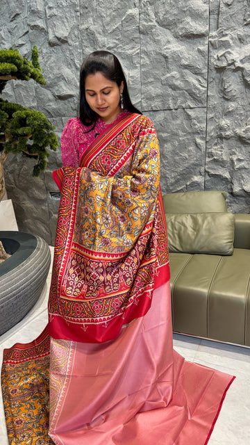 Tussar kalamkari patola yellow