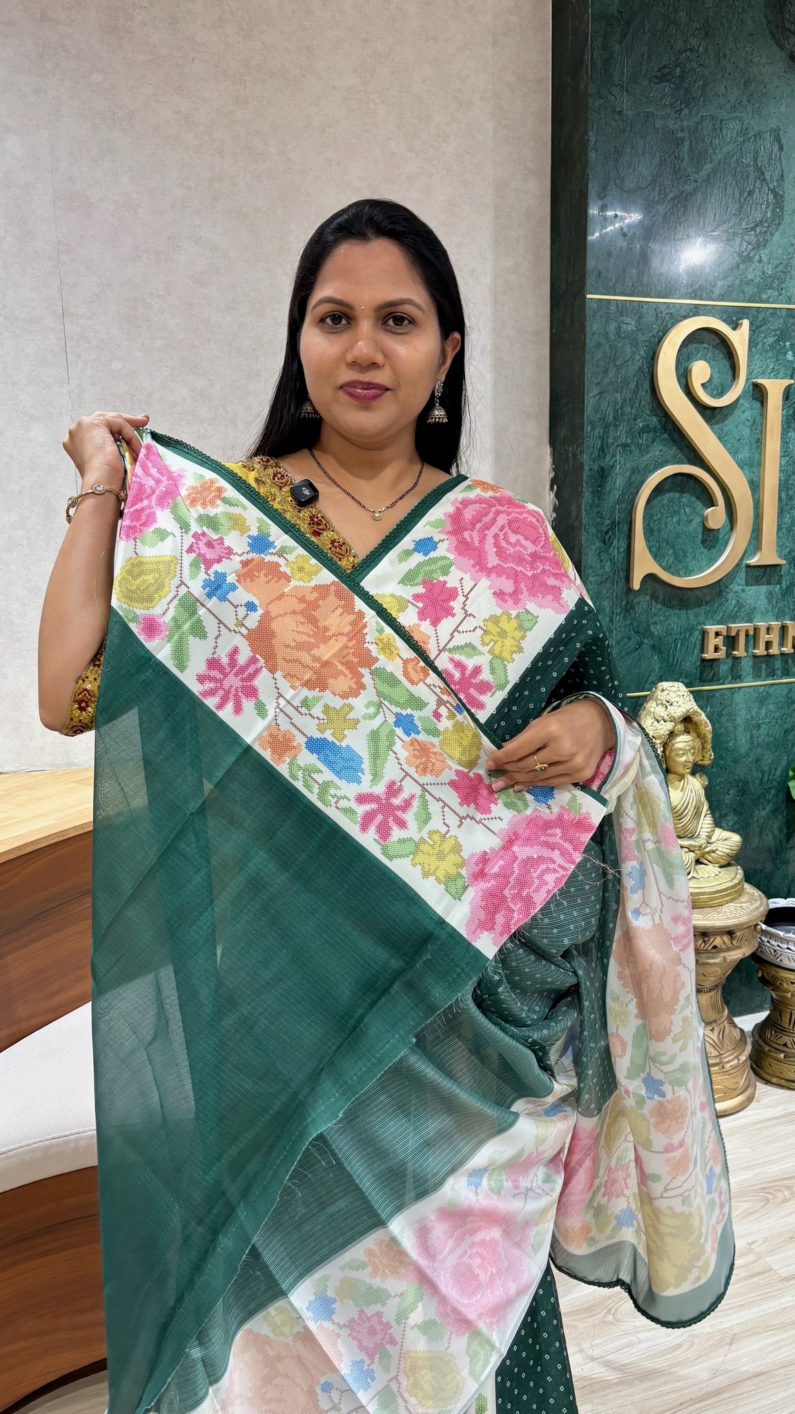 Silk kota  bottle green