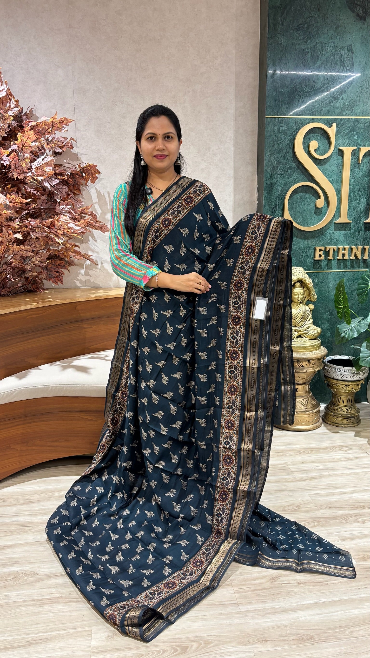 Causal drape peacock blue