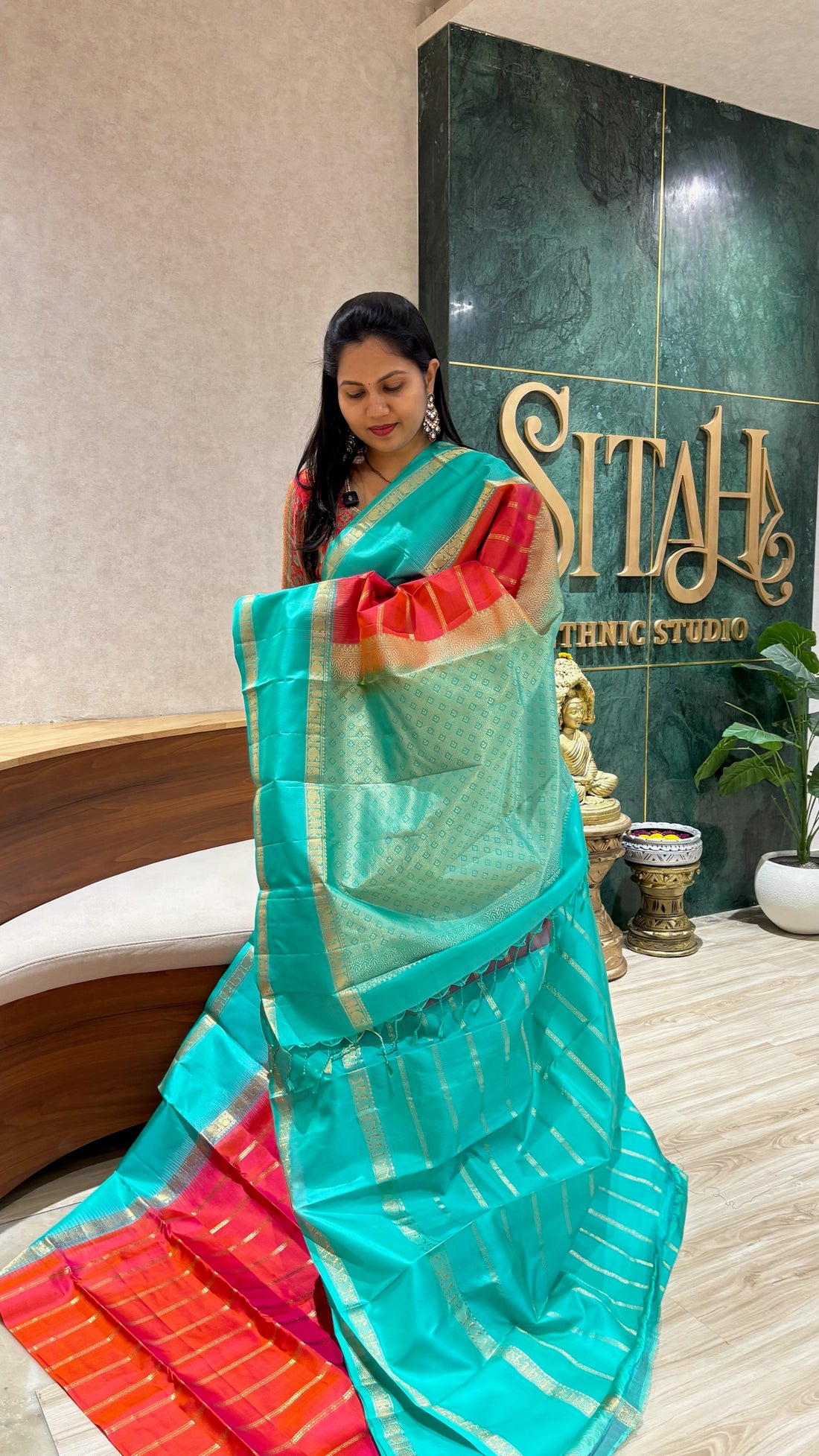 Kanchi pattu pink-seagreen