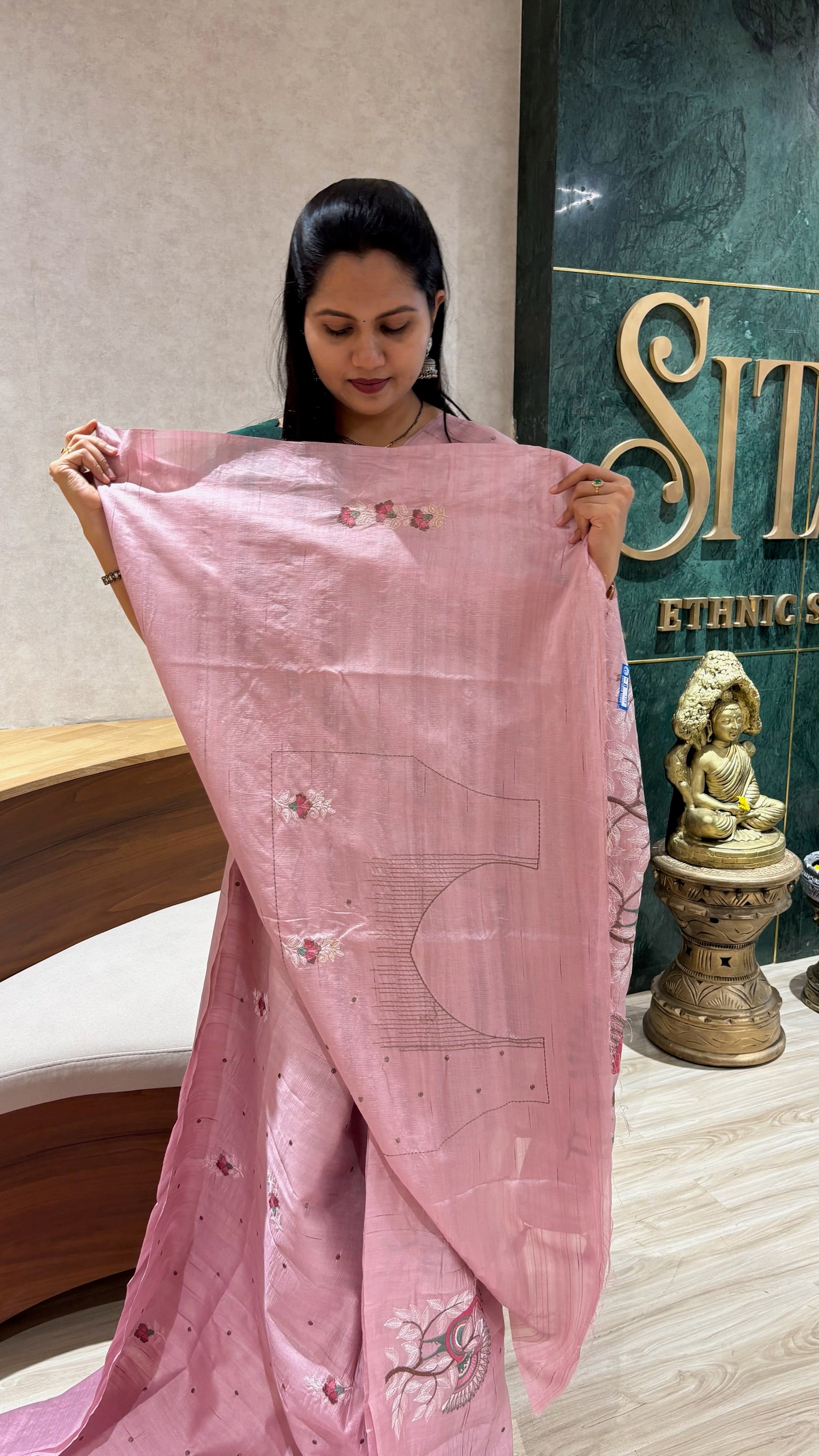Tussar embroidery baby pink