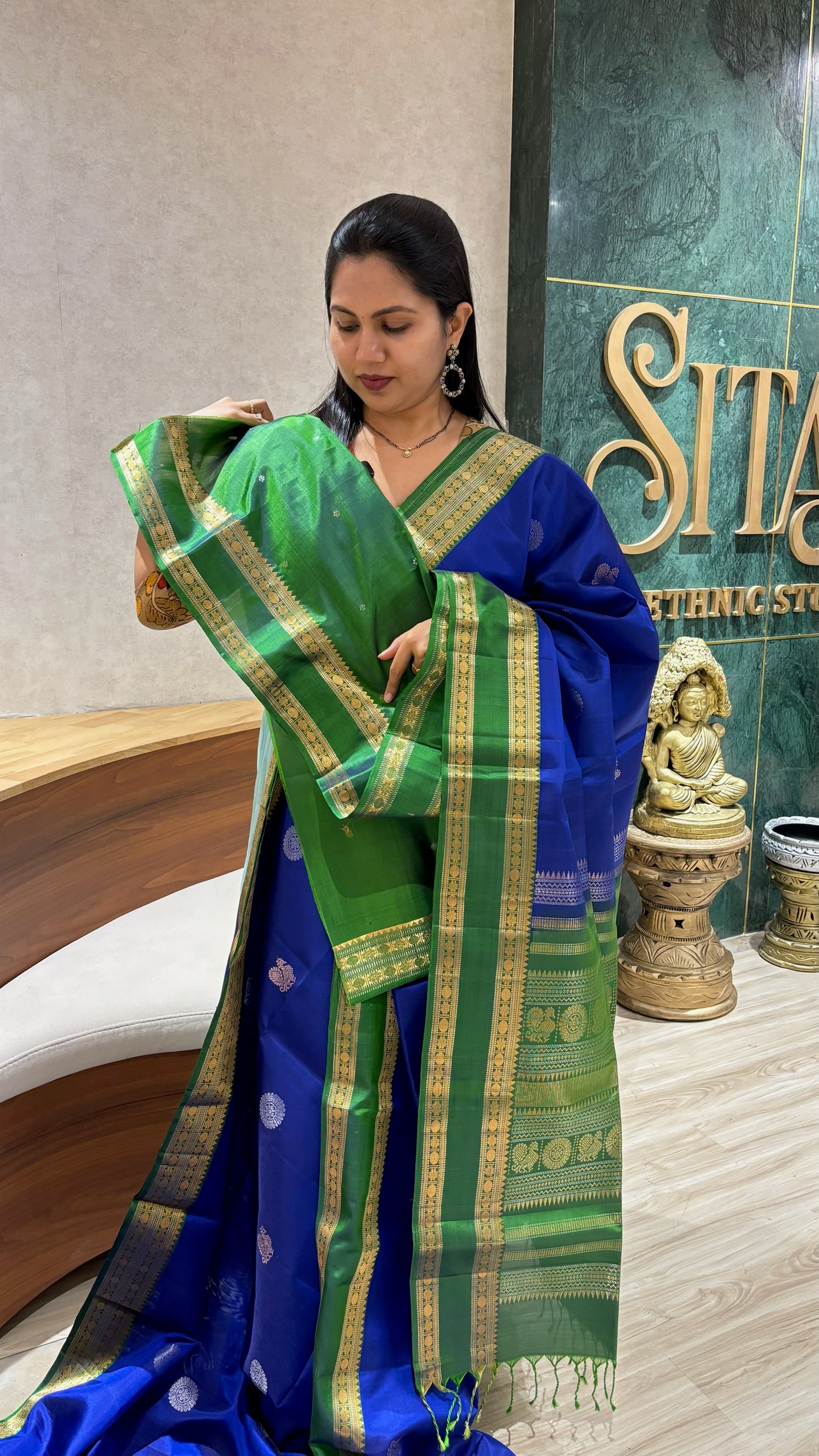 Handloom kanchi blue green