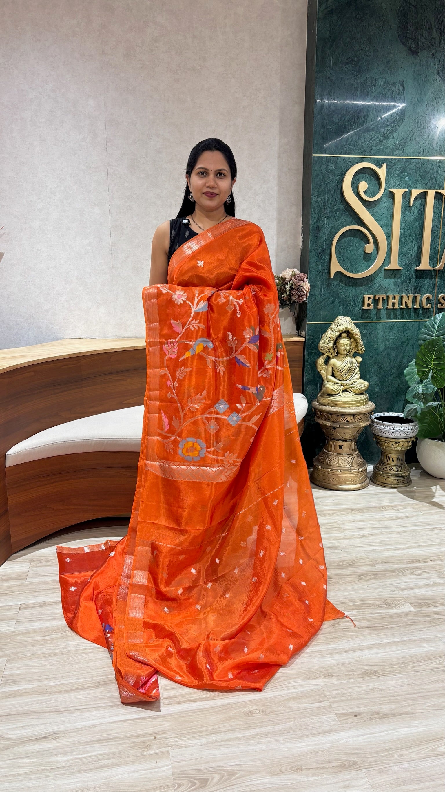 Paper silk skirt border orange