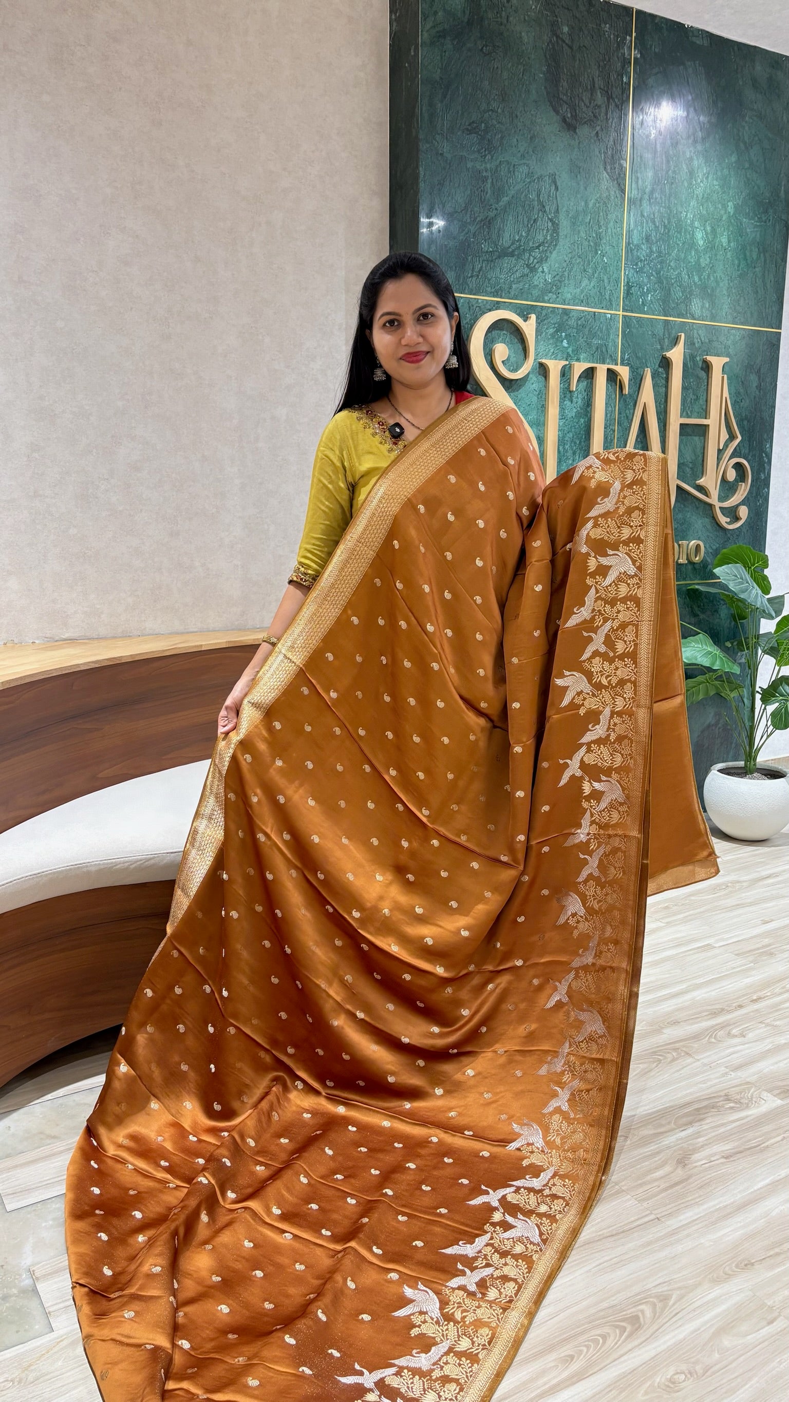 Mashru banaras golden mustard