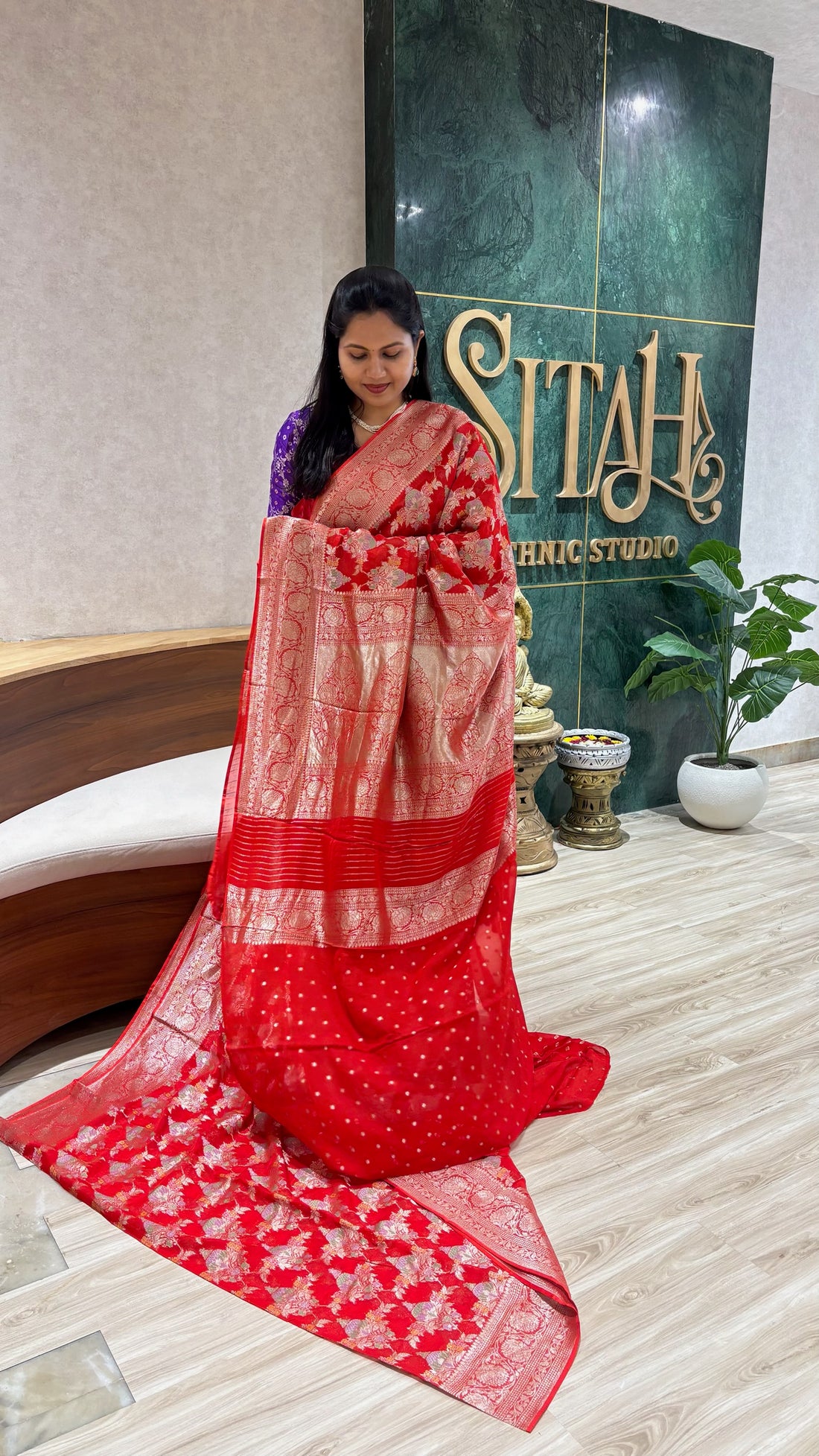 Georgette meena weave red
