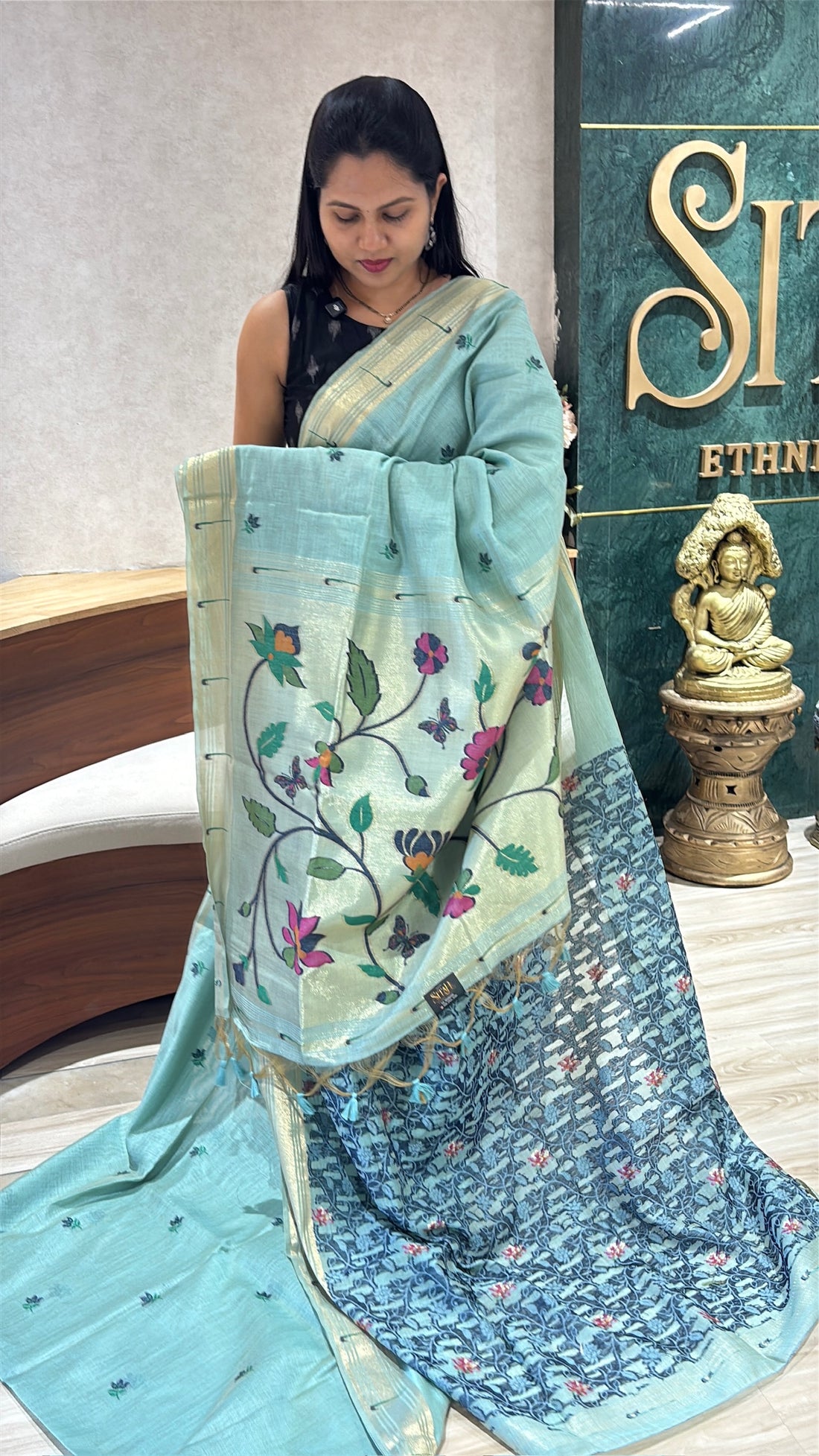 Munga cotton paithani ice blue