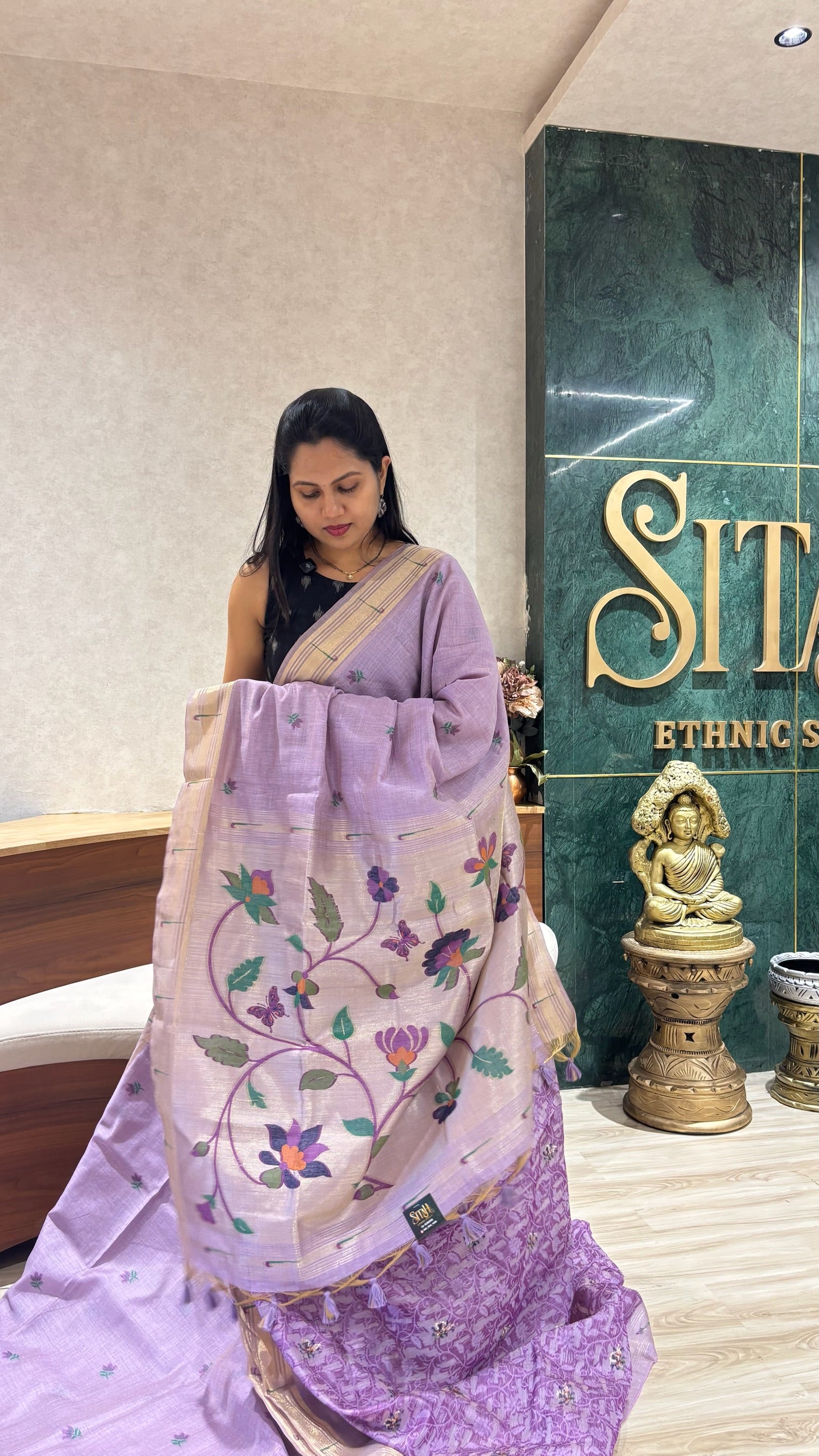 Munga cotton paithani lavendar
