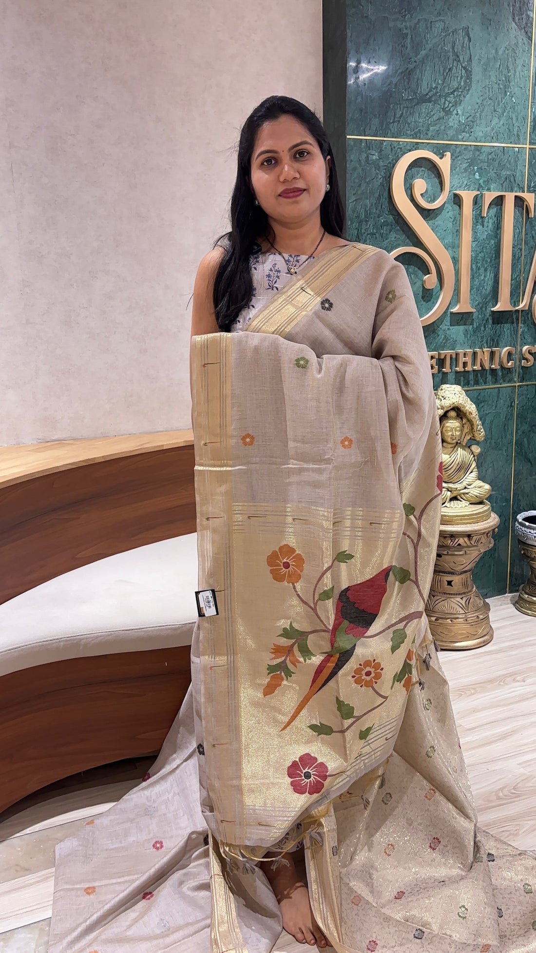 Munga cotton parrot pallu grey