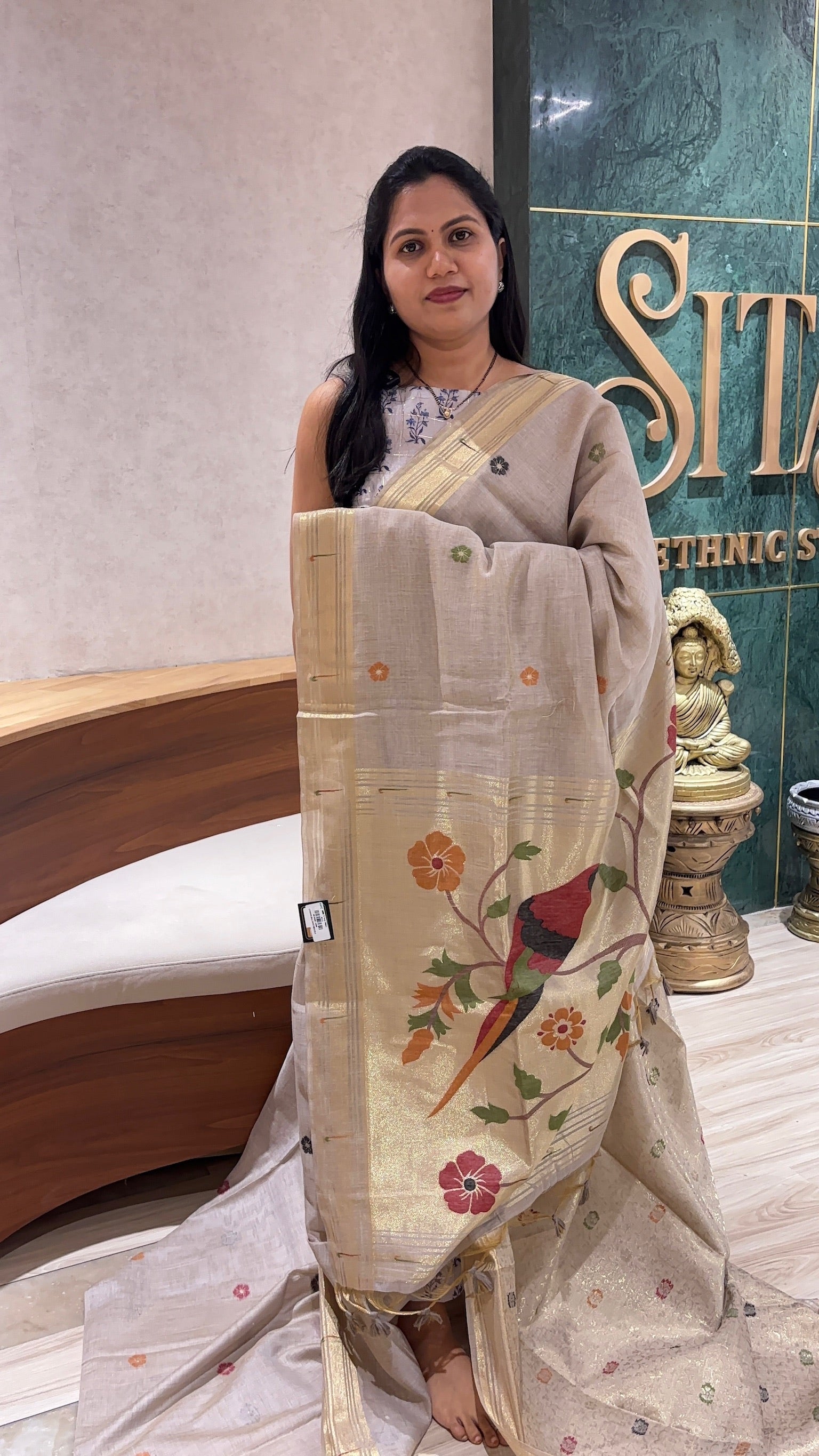 Munga cotton parrot pallu grey