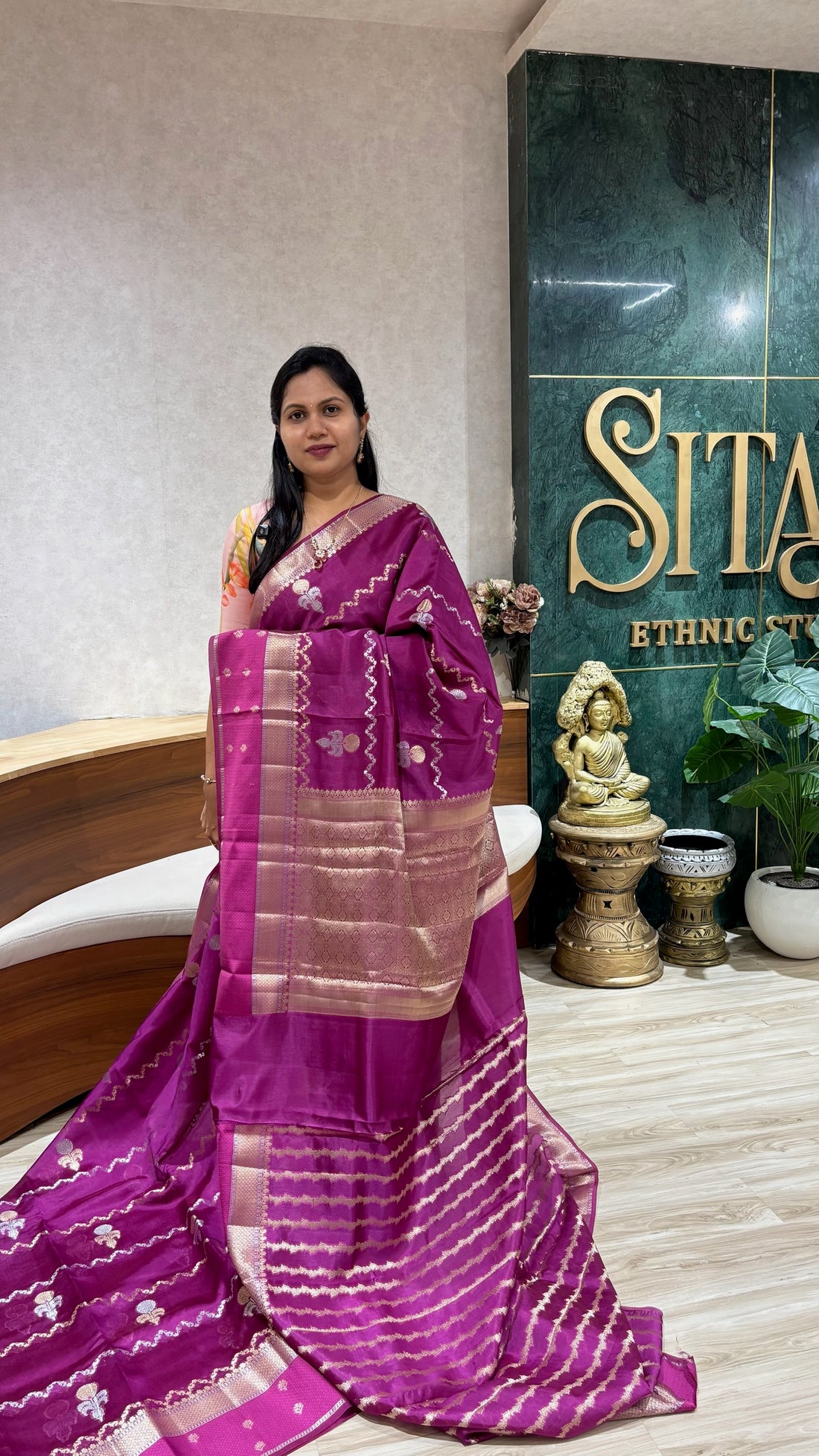 Pure Chanderi sareemagentaa pink